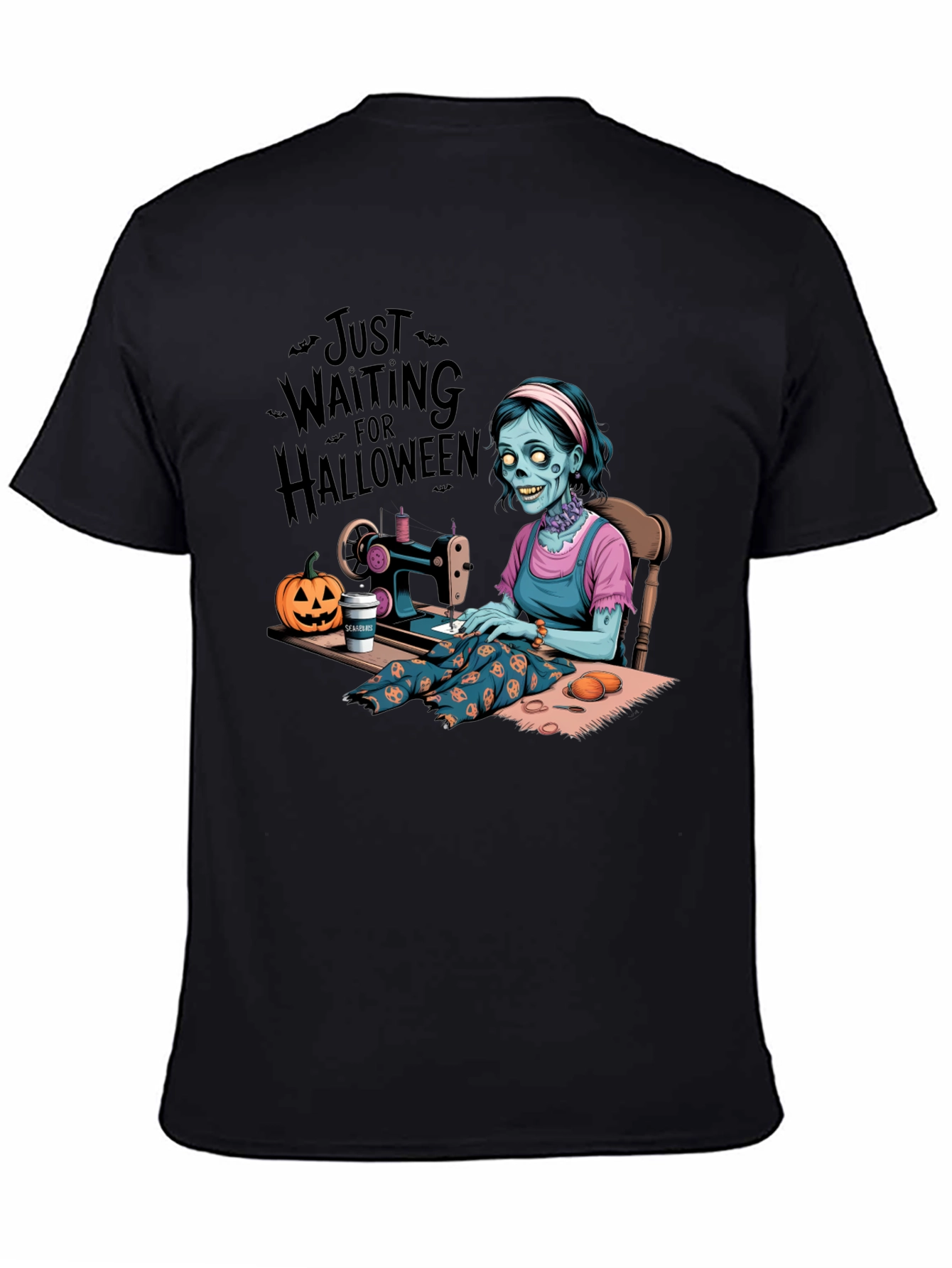Black Zombie Halloween Seamstress T-Shirt view 4