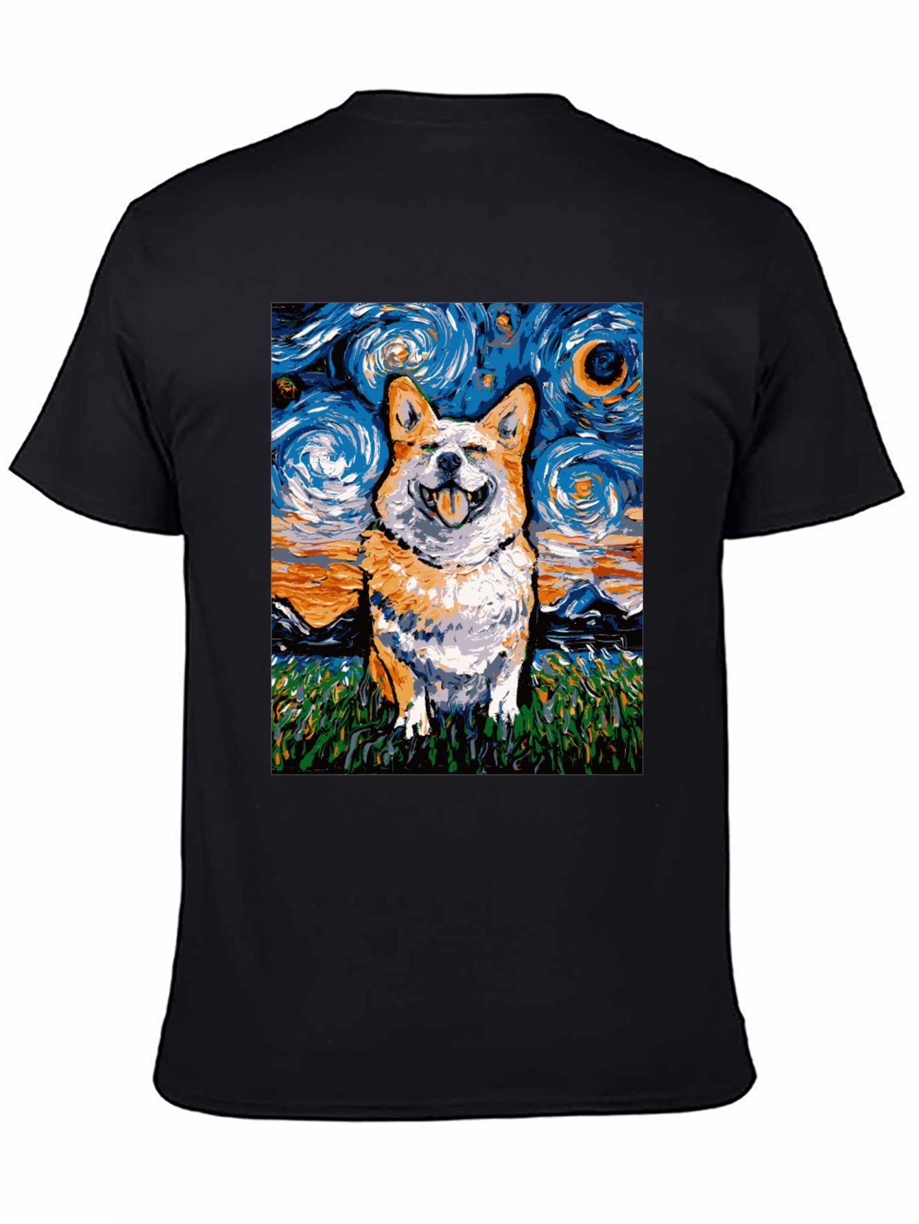Black Starry Night Corgi T-Shirt - Artistic Dog Lover Tee view 4