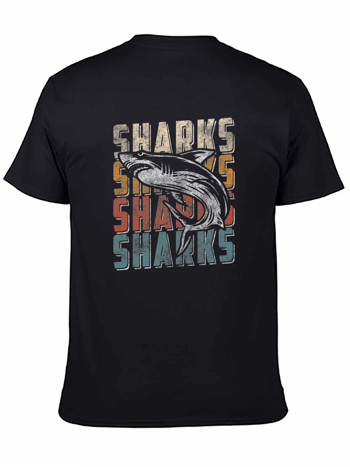 Black Vintage Sharks Graphic Men's T-Shirt - Black view 4
