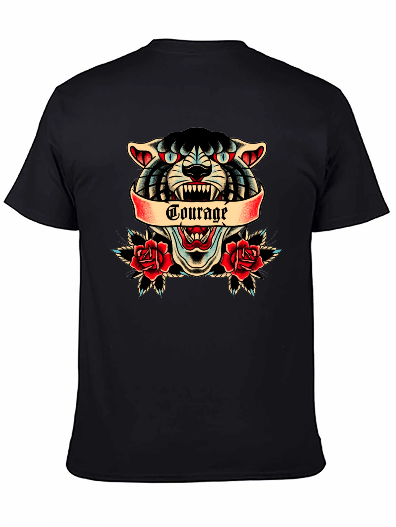 Courage Tattoo Style Graphic Tee - Men's Black Cotton T-Shirt - 4