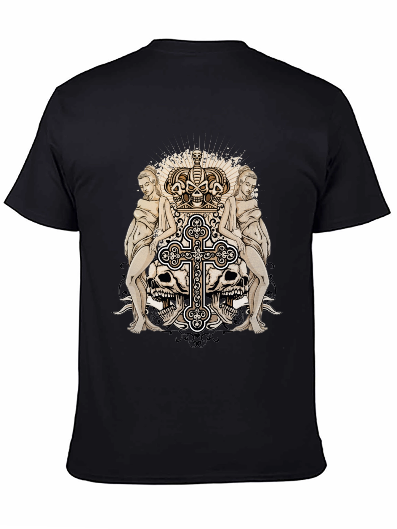 Black Skull Crown Graphic Print Black T-Shirt view 4