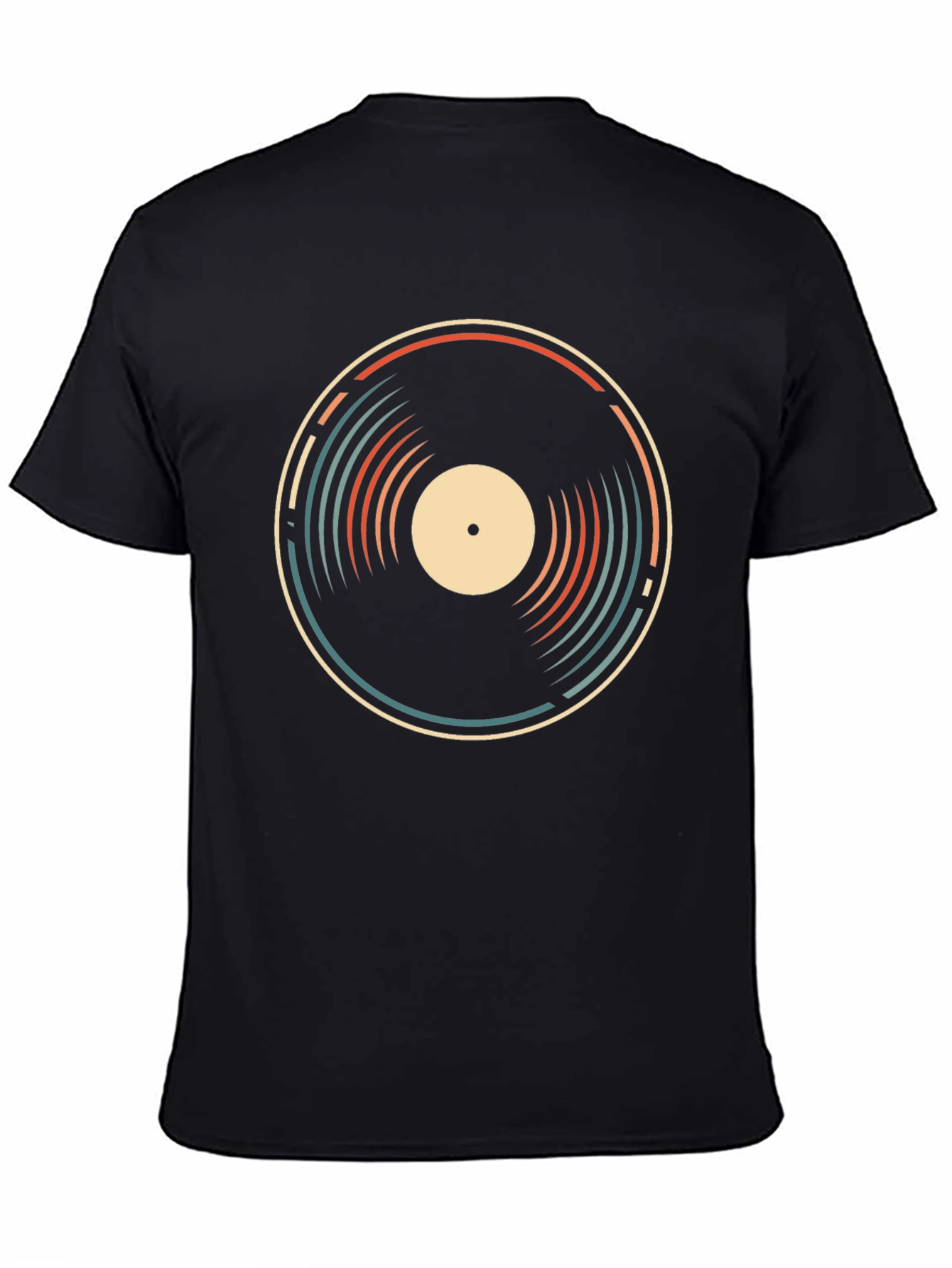 Black Retro Vinyl Record Graphic Tee - Black Cotton T-Shirt view 4