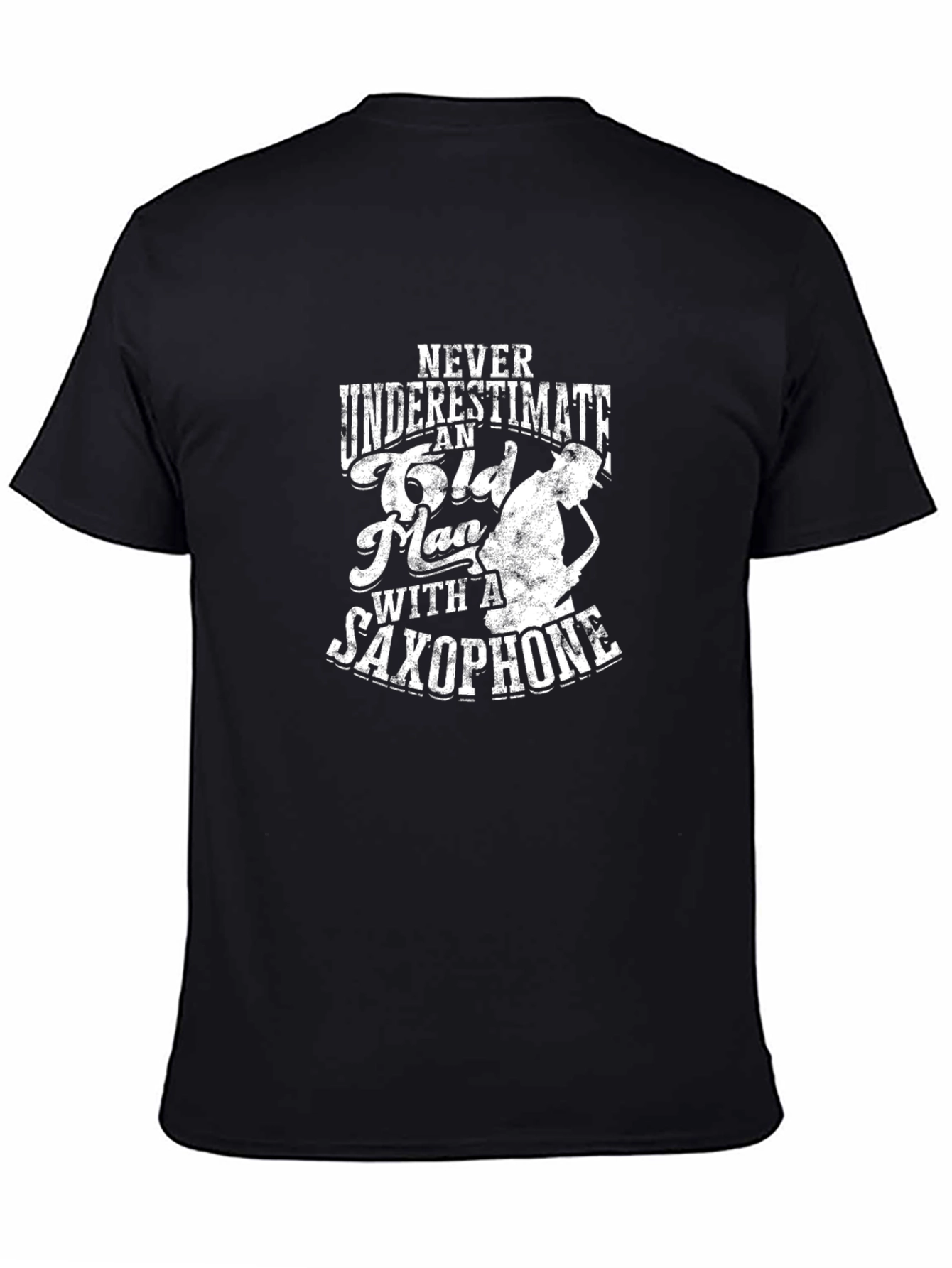 Black Saxophone Old Man Graphic Tee - Black view 4