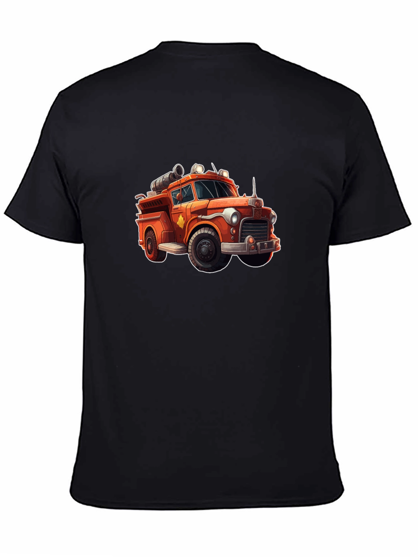Black Vintage Cartoon Firetruck T-Shirt view 4