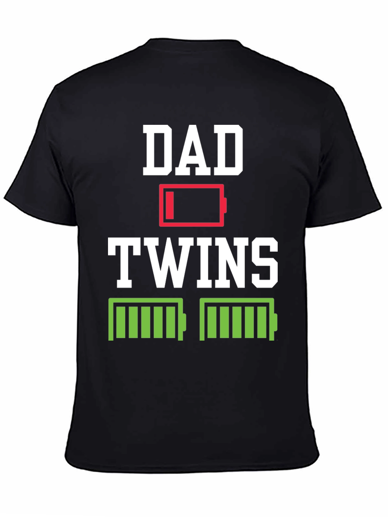 Black Dad of Twins Low Battery T-Shirt view 4