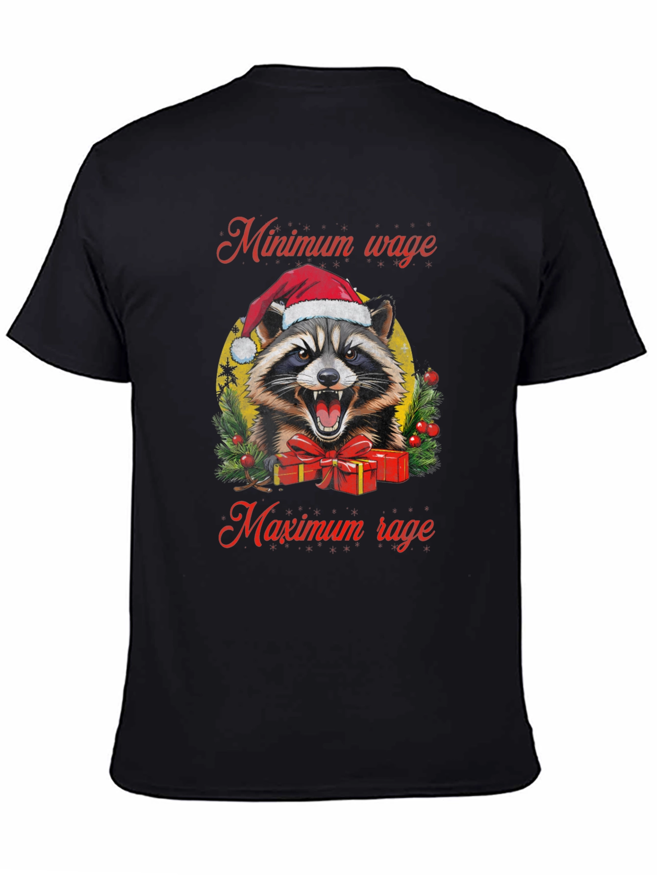 Black Minimum Wage Maximum Rage Raccoon Graphic Tee view 4
