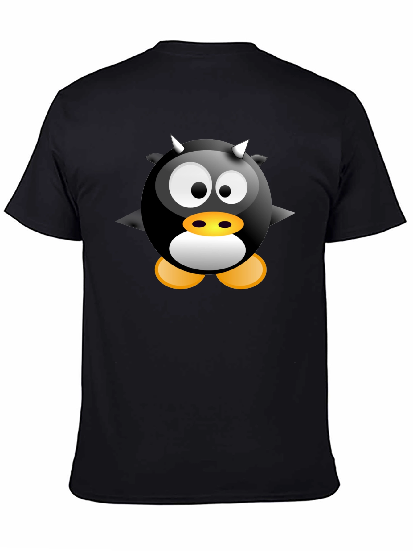 Black Cartoon Devil Penguin Graphic Tee - Black T-Shirt view 4