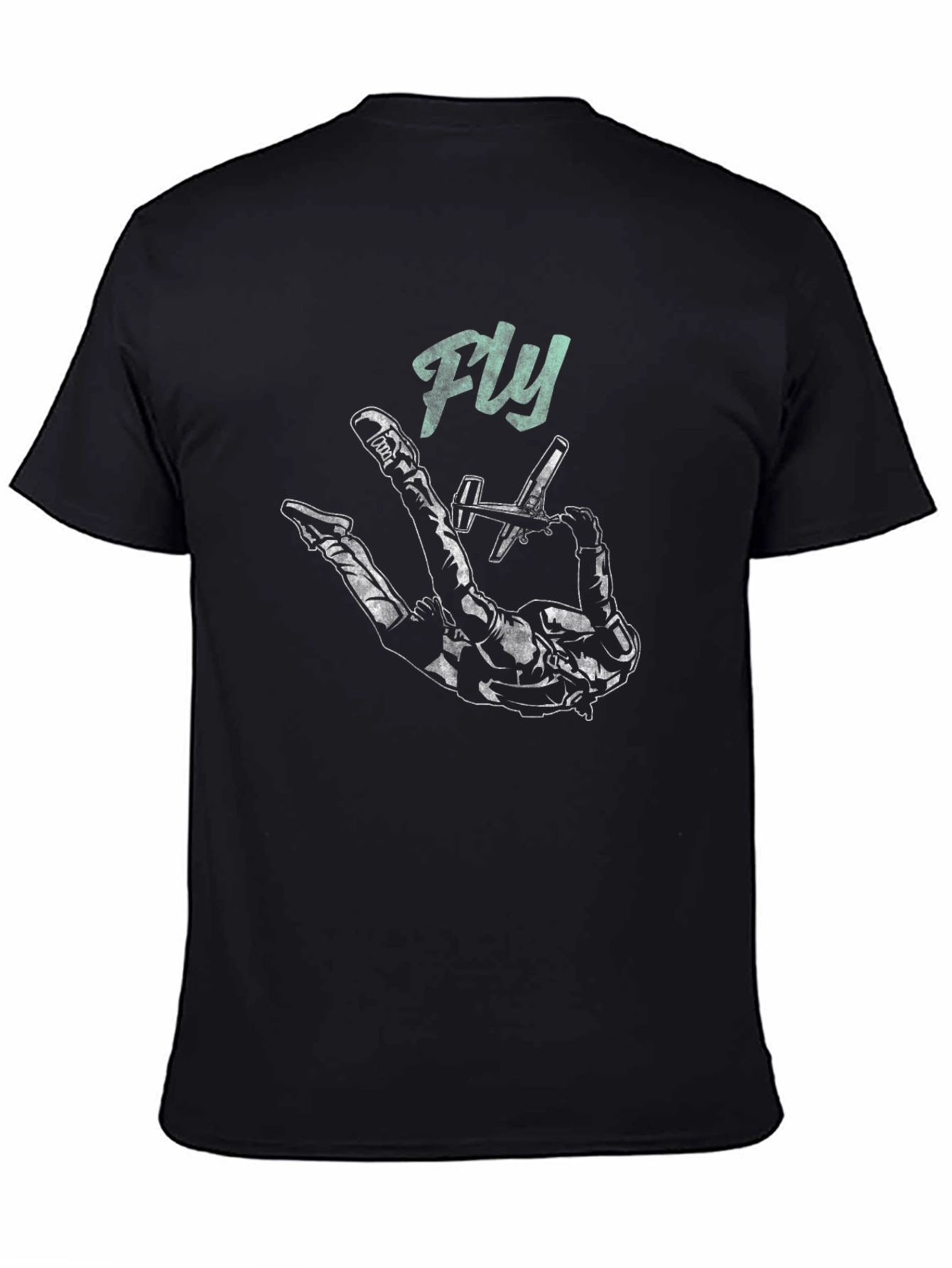 Black Fly High Black T-Shirt - Skydiver Design view 4