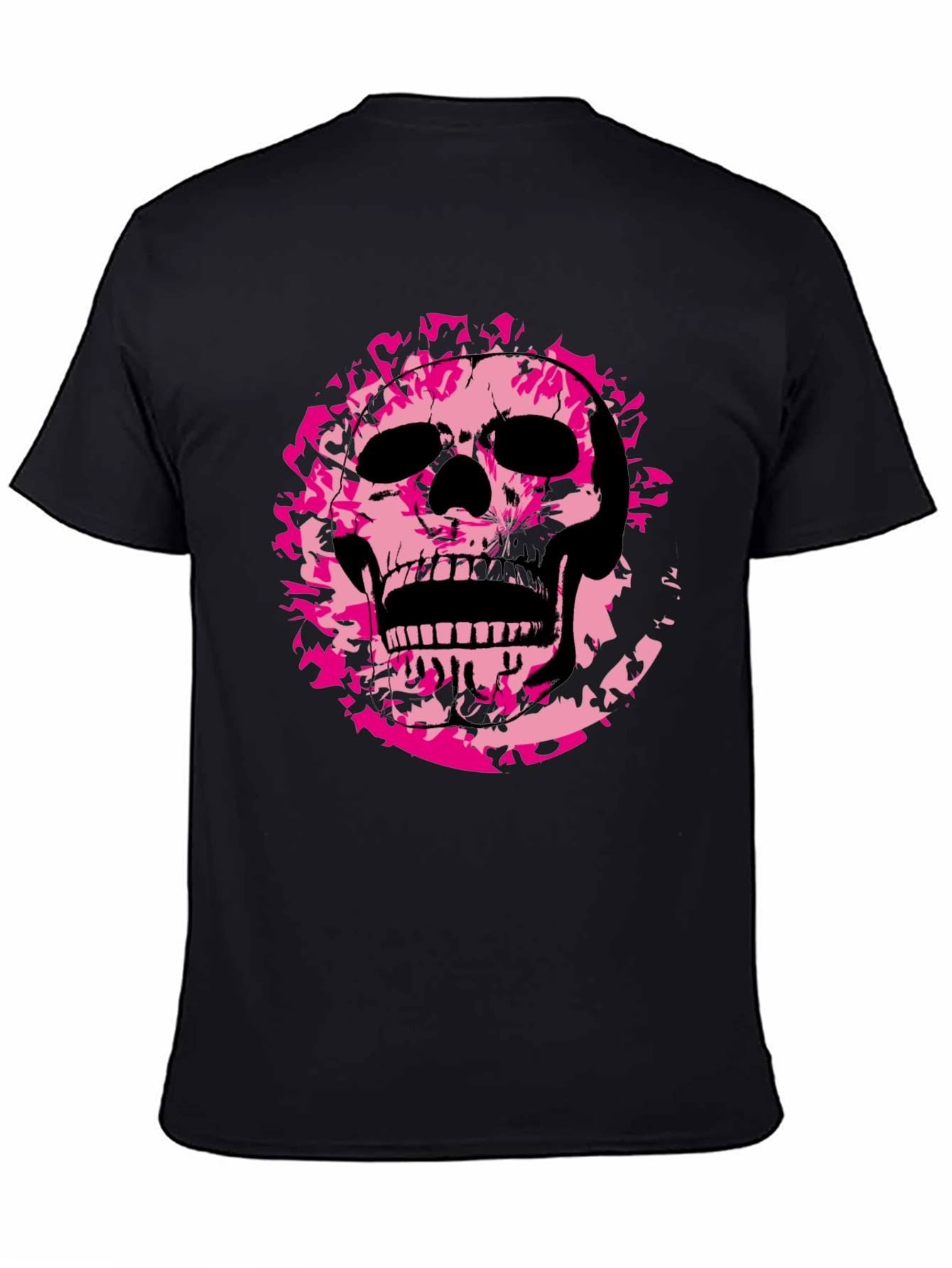 Black Edgy Pink Skull Graphic Black T-Shirt view 4