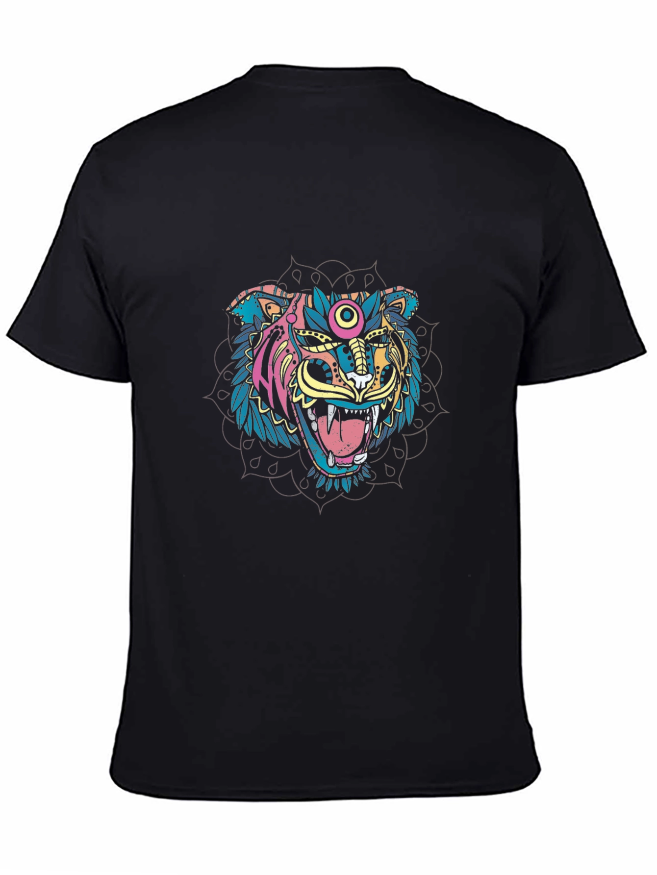 Black Colorful Tiger Graphic Print Black T-Shirt view 4