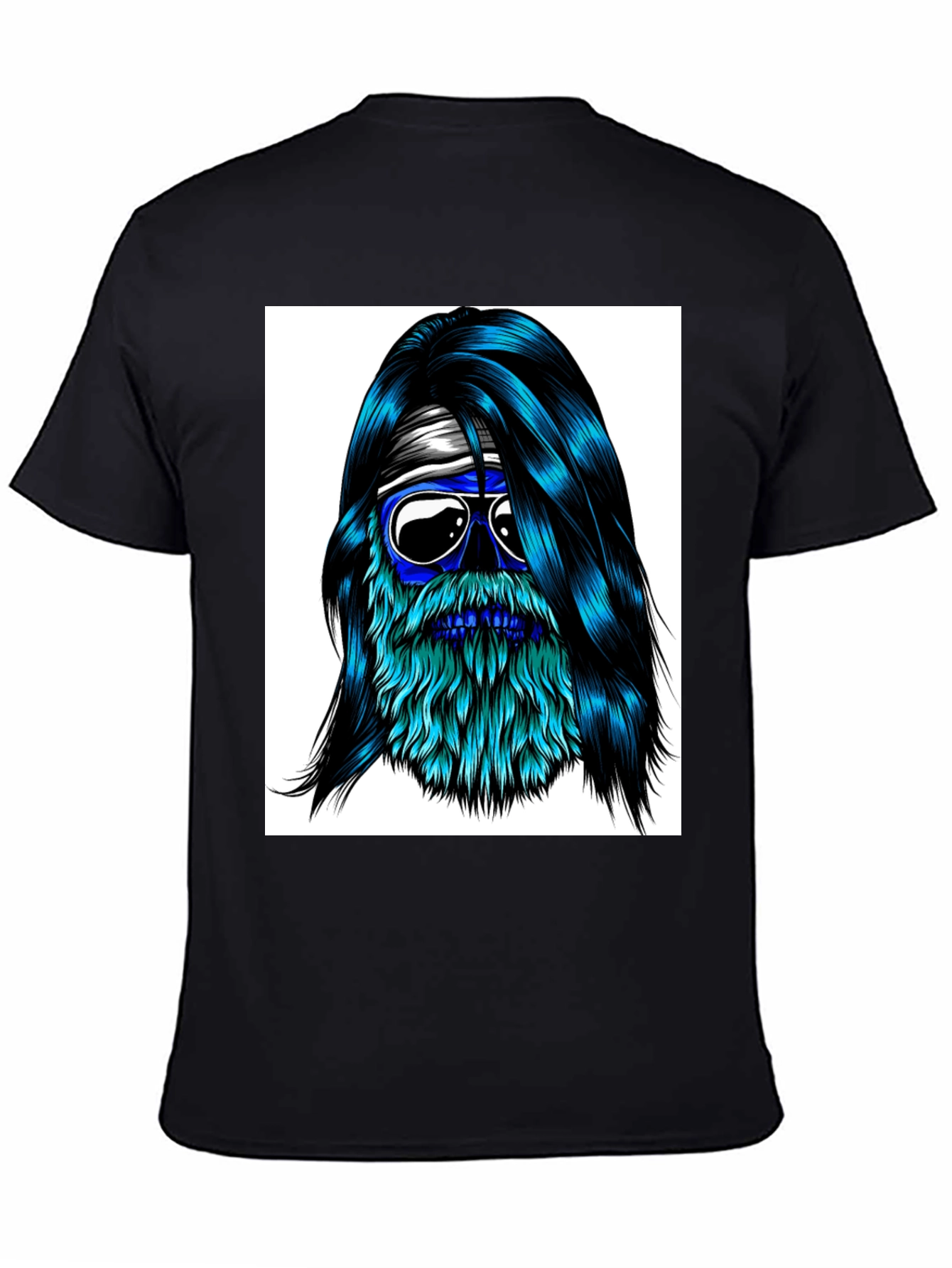 Black Cool Blue Bearded Skull T-Shirt view 4
