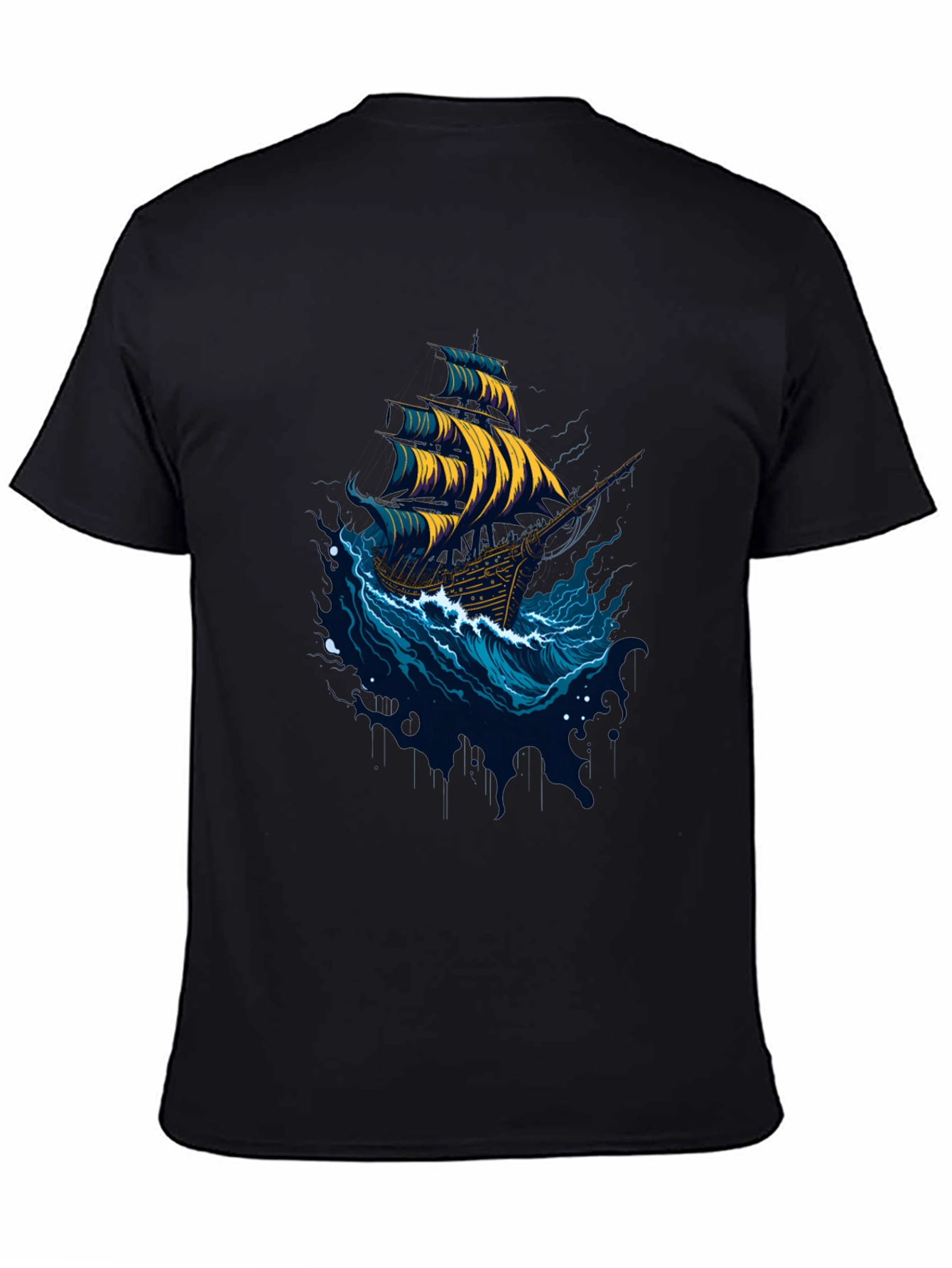 Black Nautical Ship Graphic Tee - Black Cotton T-Shirt view 4
