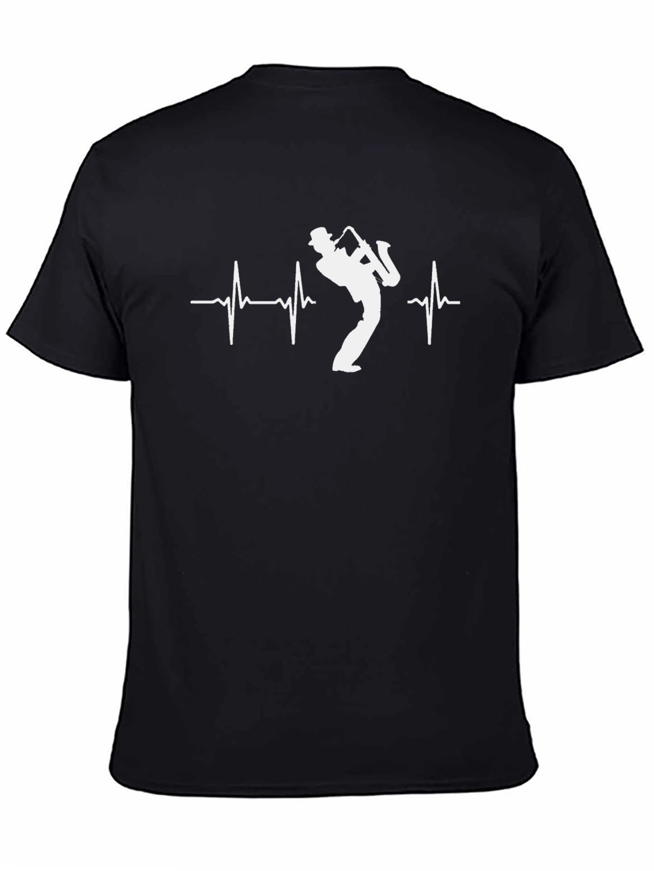 Black Saxophone Heartbeat T-Shirt - Musical Rhythm Tee view 4