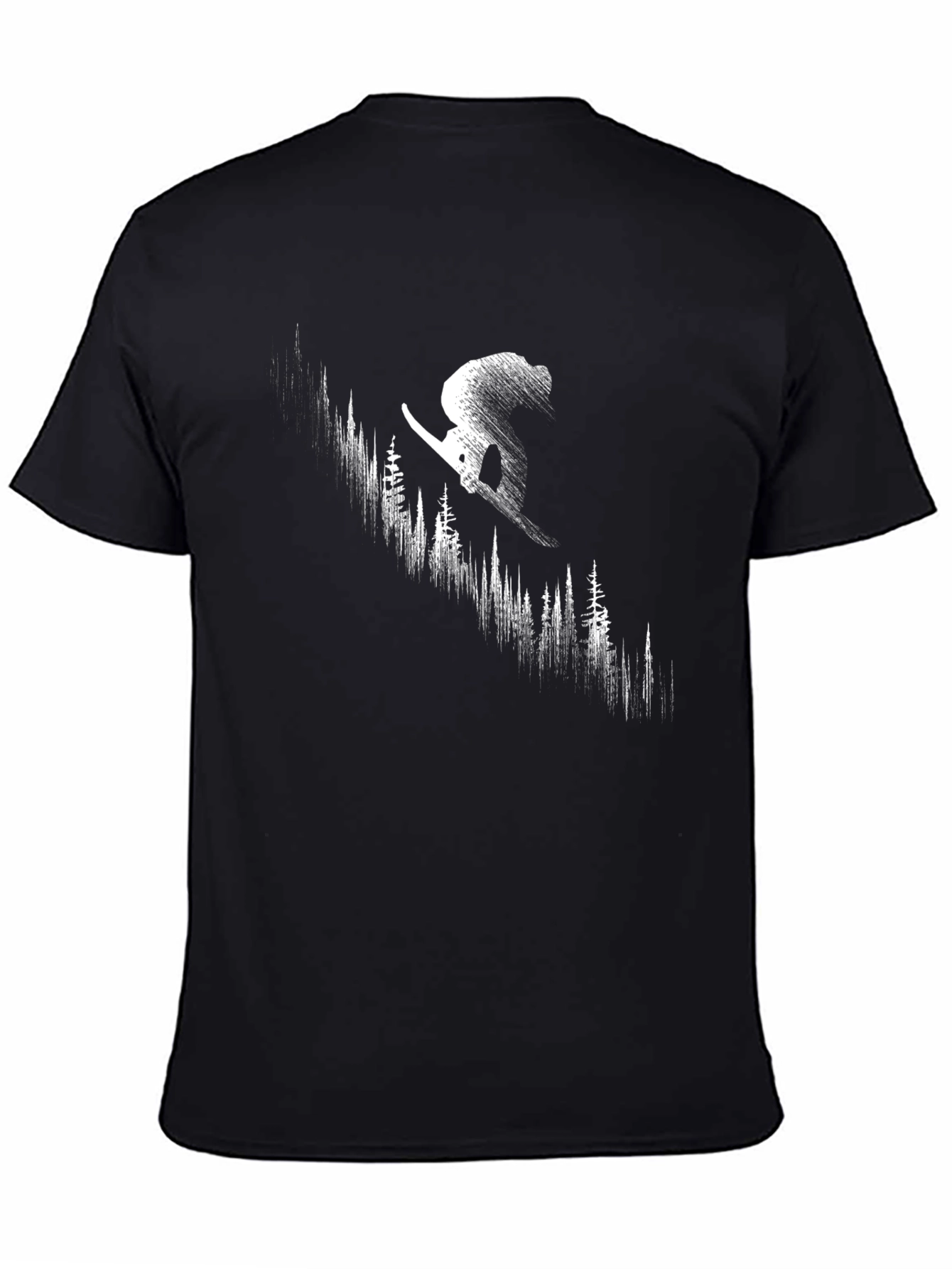 Black Skier Forest Graphic Tee - Black Cotton T-Shirt view 4