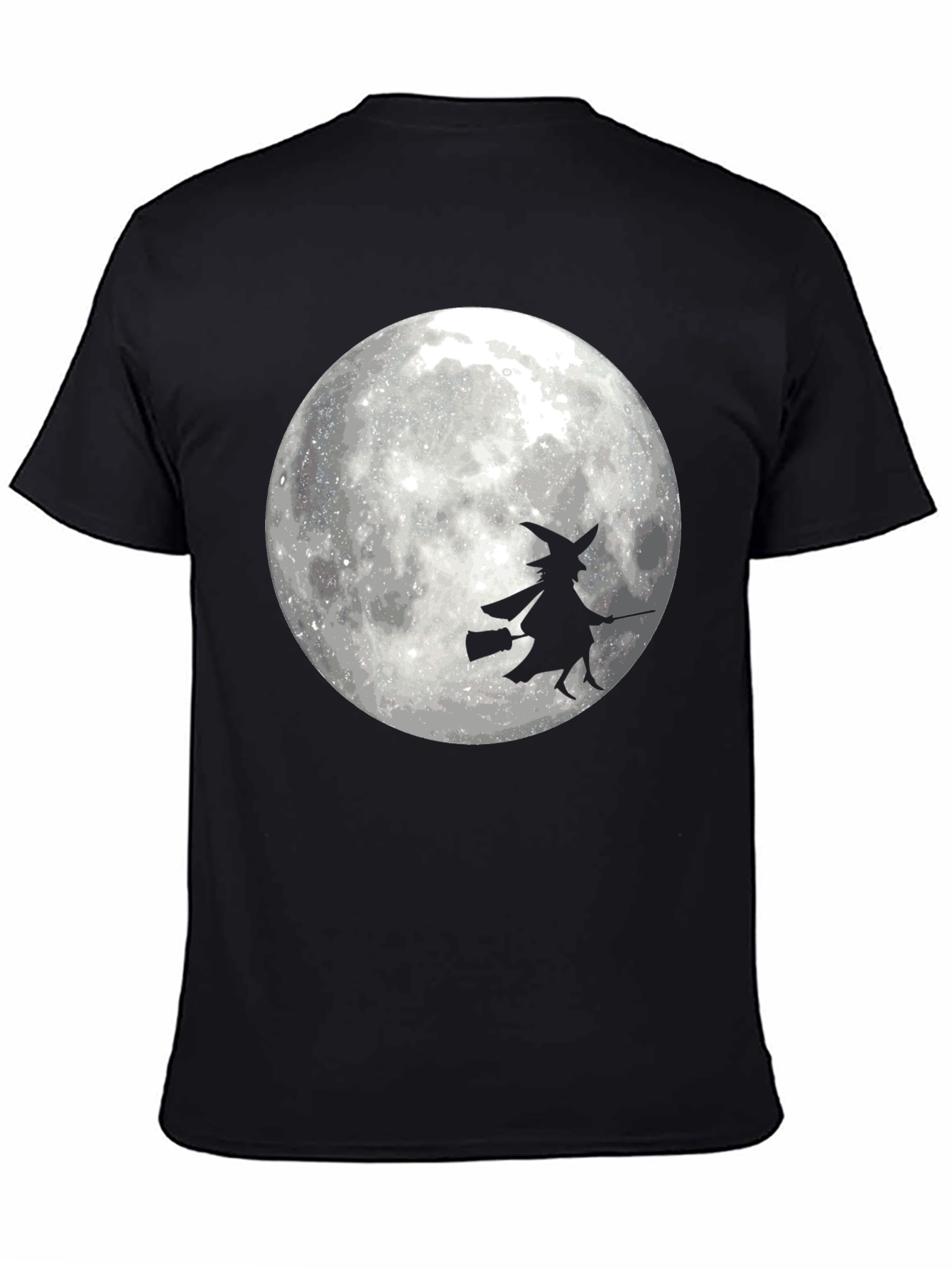 Black Halloween Witch on Moon Black T-Shirt view 4
