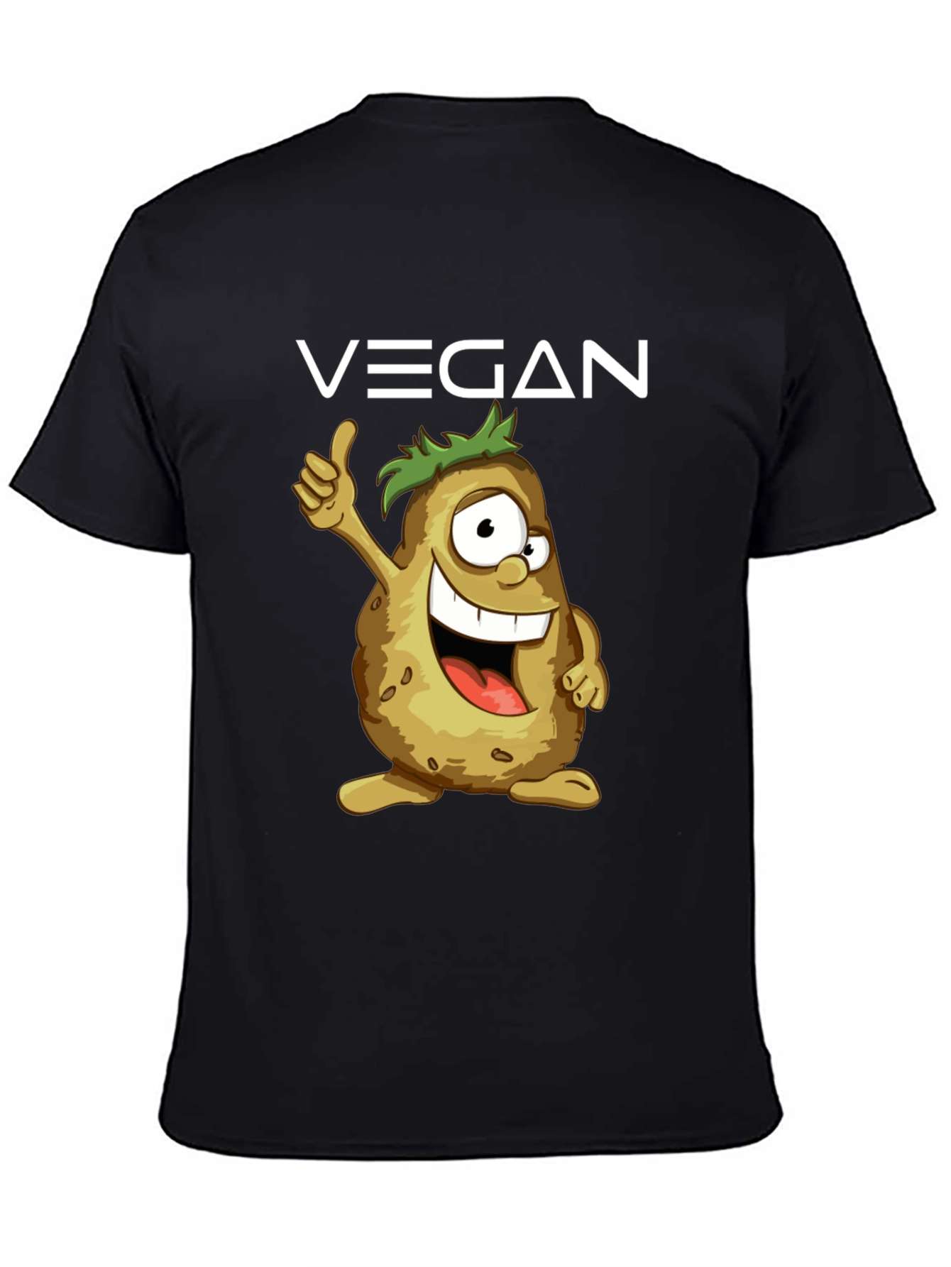 Black Vegan Potato Cartoon T-Shirt view 4