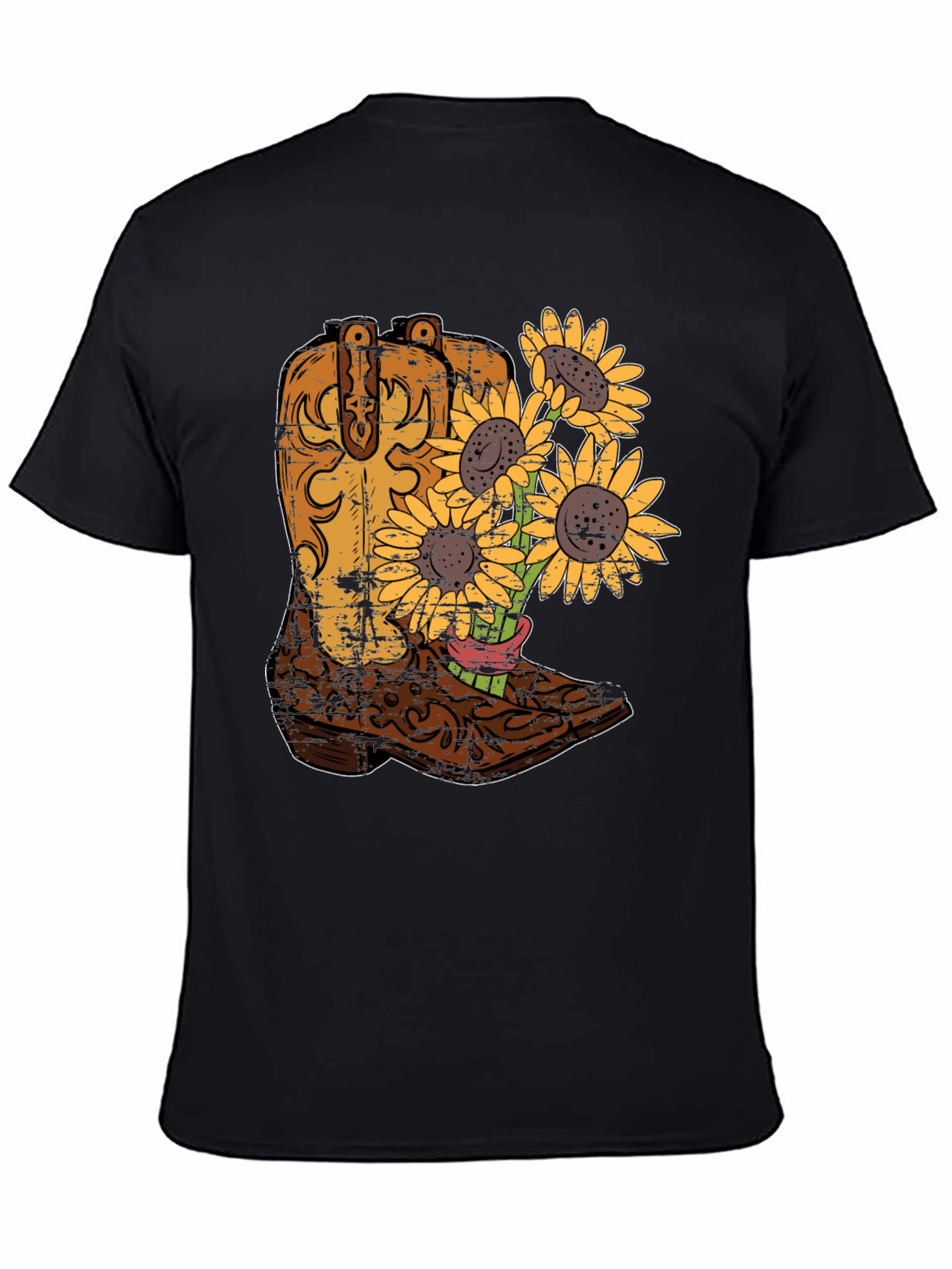 Black Cowboy Boot & Sunflower Graphic T-Shirt view 4