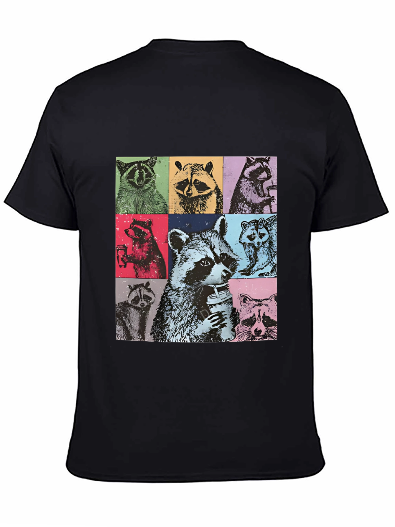 Black Raccoon Collage Graphic Tee - Novelty Design view 4