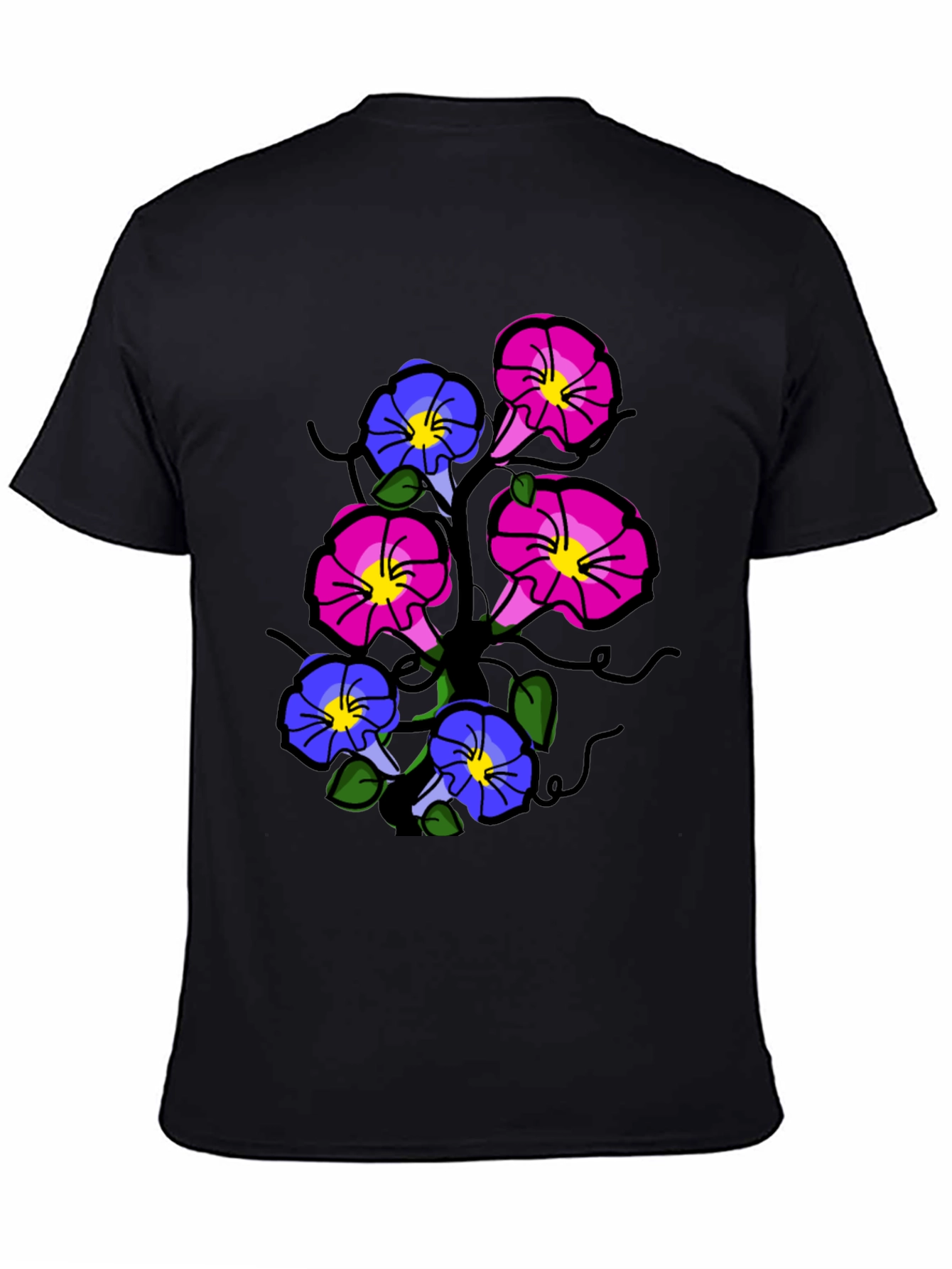 Black Floral Print T-Shirt - Unique Flower Design view 4