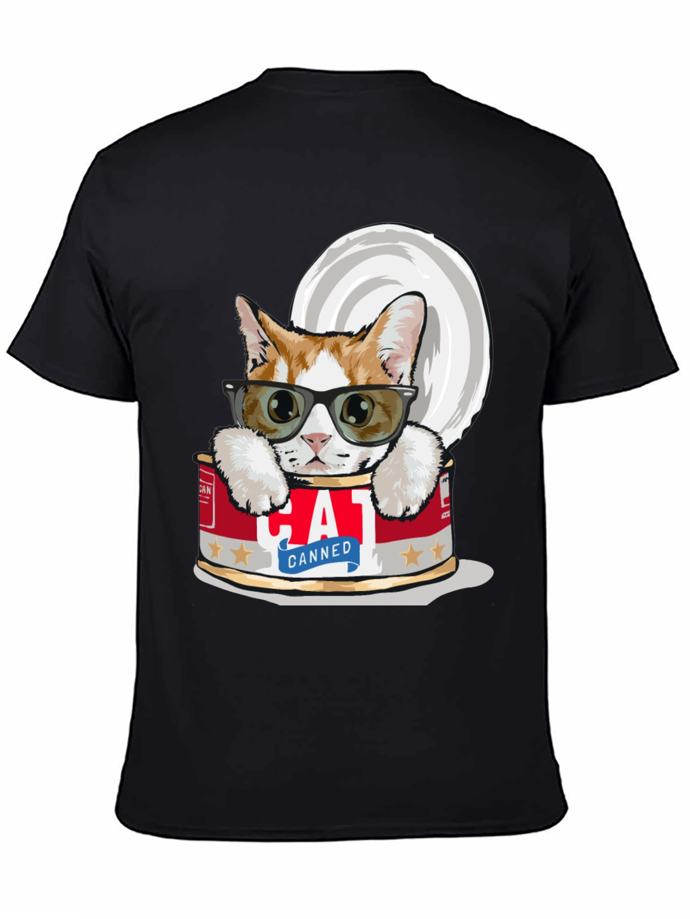 Black Canned Cat T-Shirt - Funny Graphic Tee view 4
