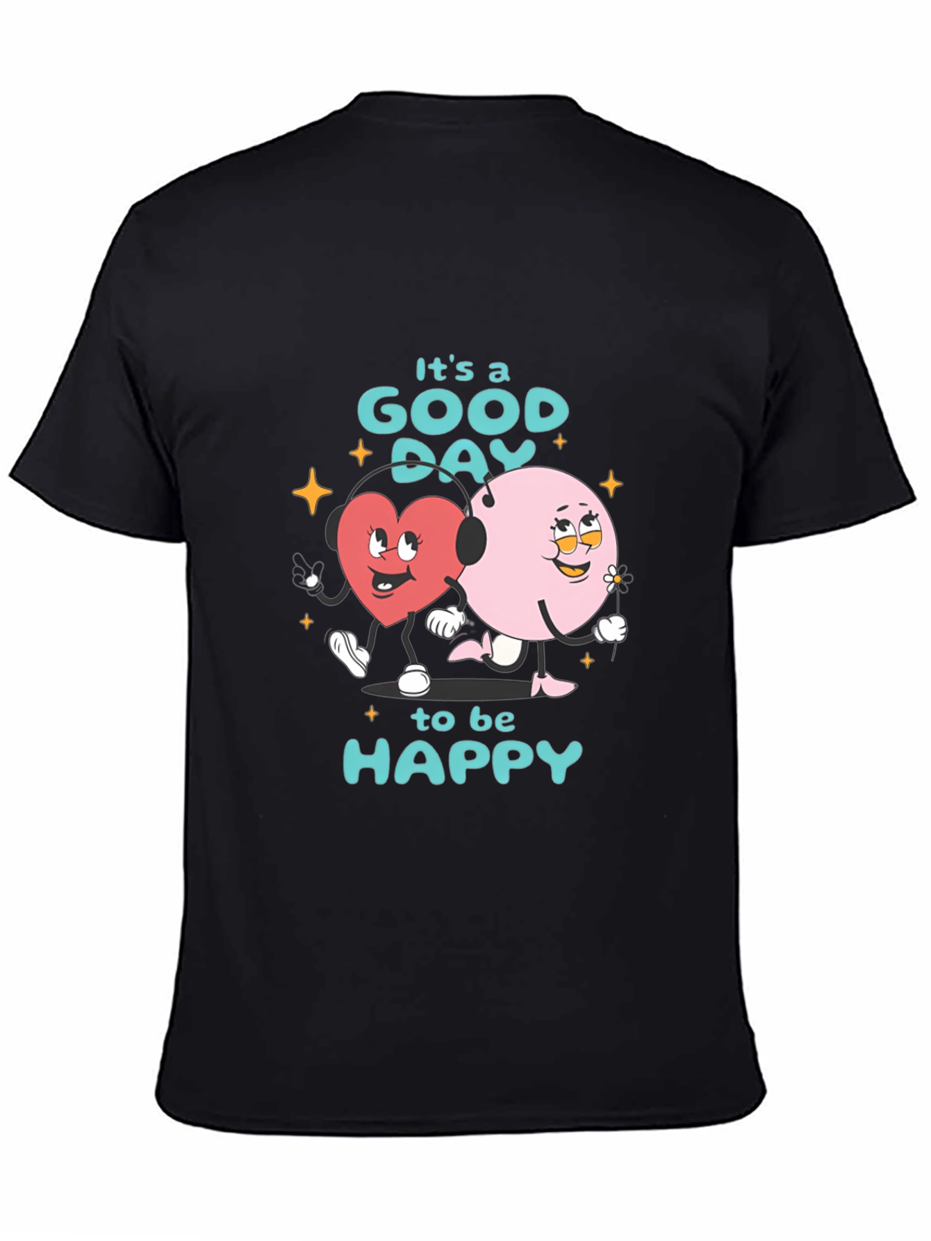 Black Good Day to be Happy Graphic T-Shirt view 4