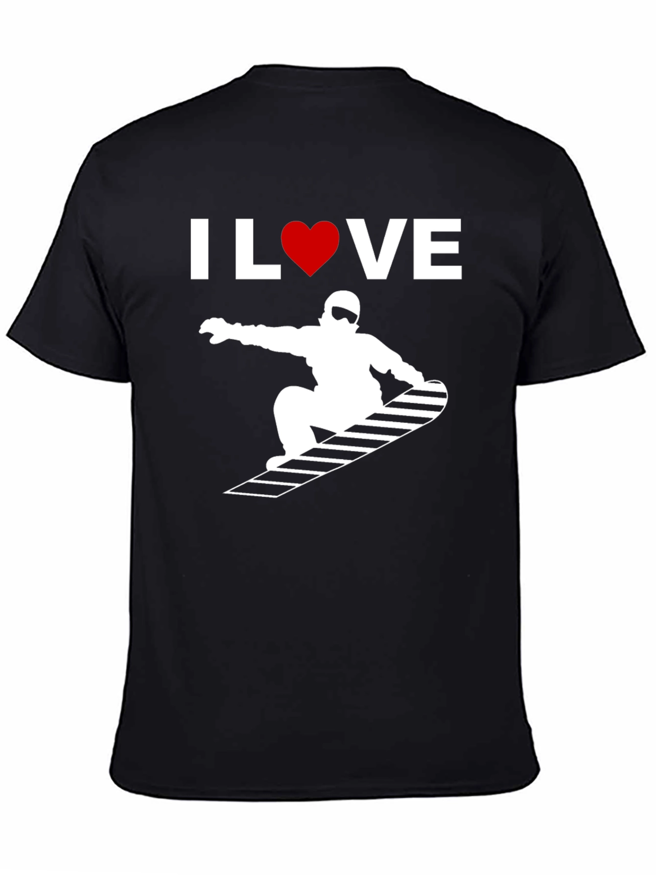 Black I Love Snowboarding Graphic Tee - Black Cotton T-Shirt view 4