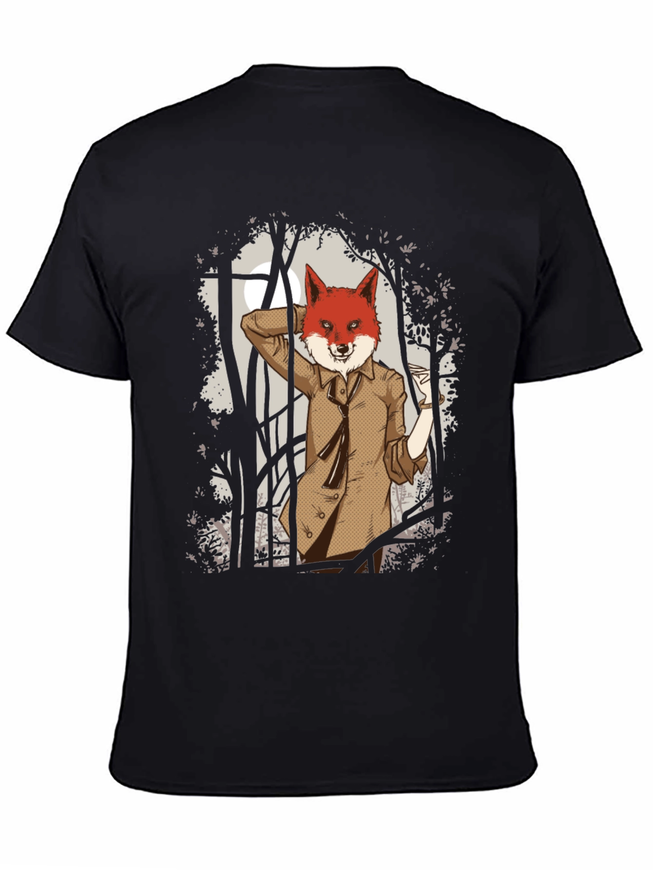 Black Fox in Suit Graphic Tee - Black Cotton T-Shirt view 4