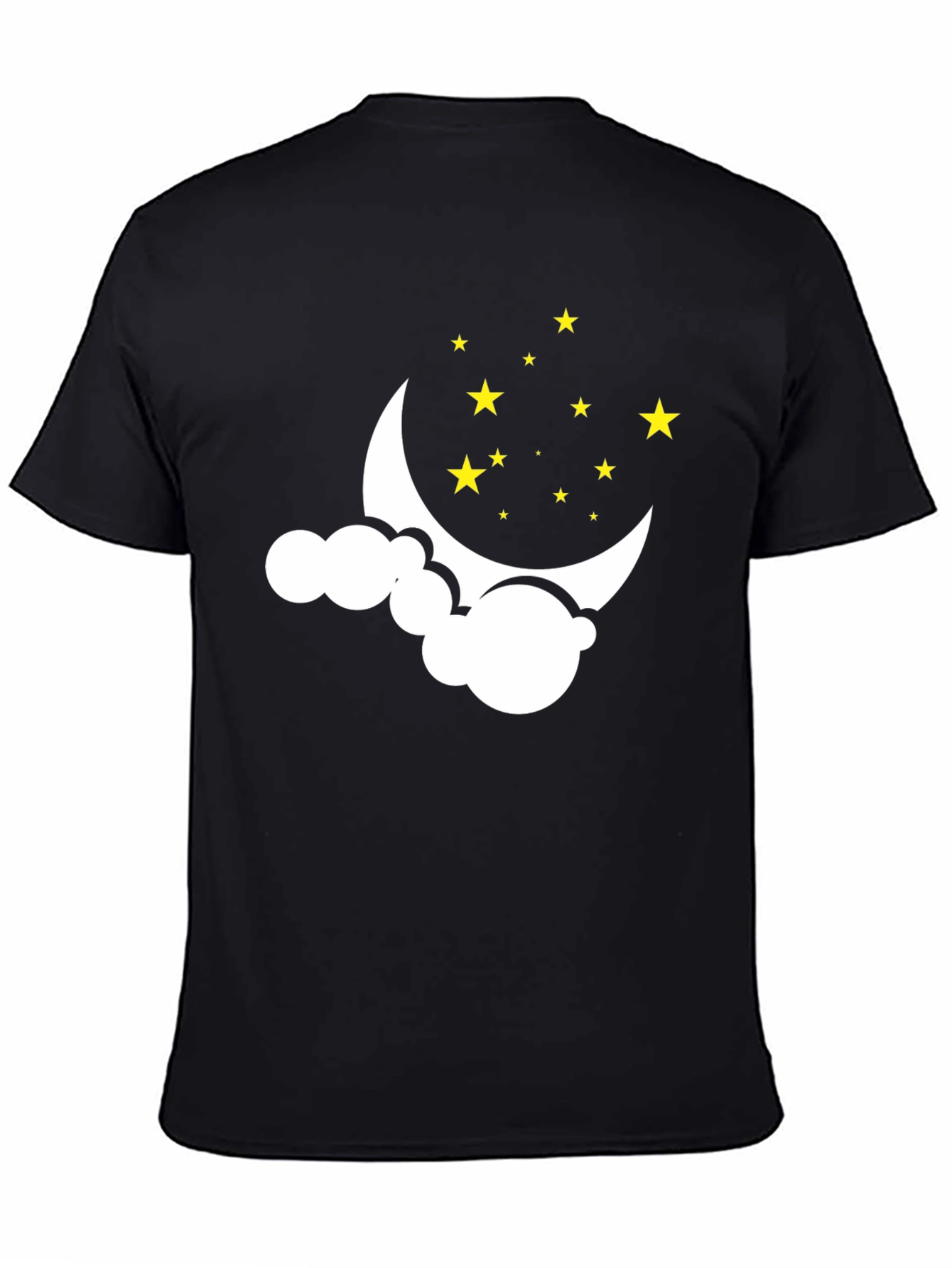 Black Dreamy Night Tee: Crescent Moon & Stars Graphic T-Shirt view 4