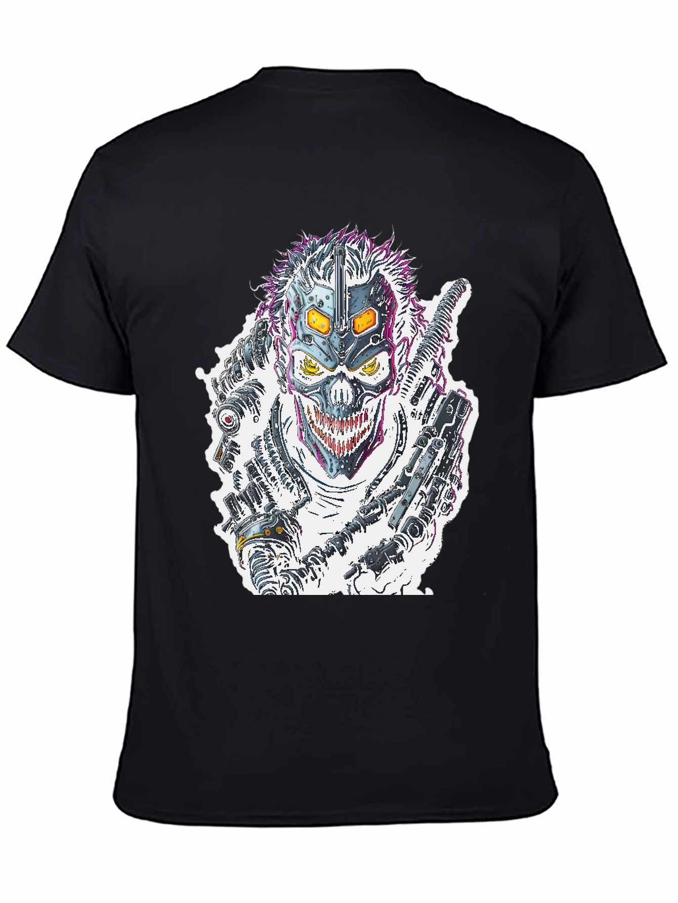 Black Cyberpunk Skull T-Shirt - Futuristic Graphic Tee view 4