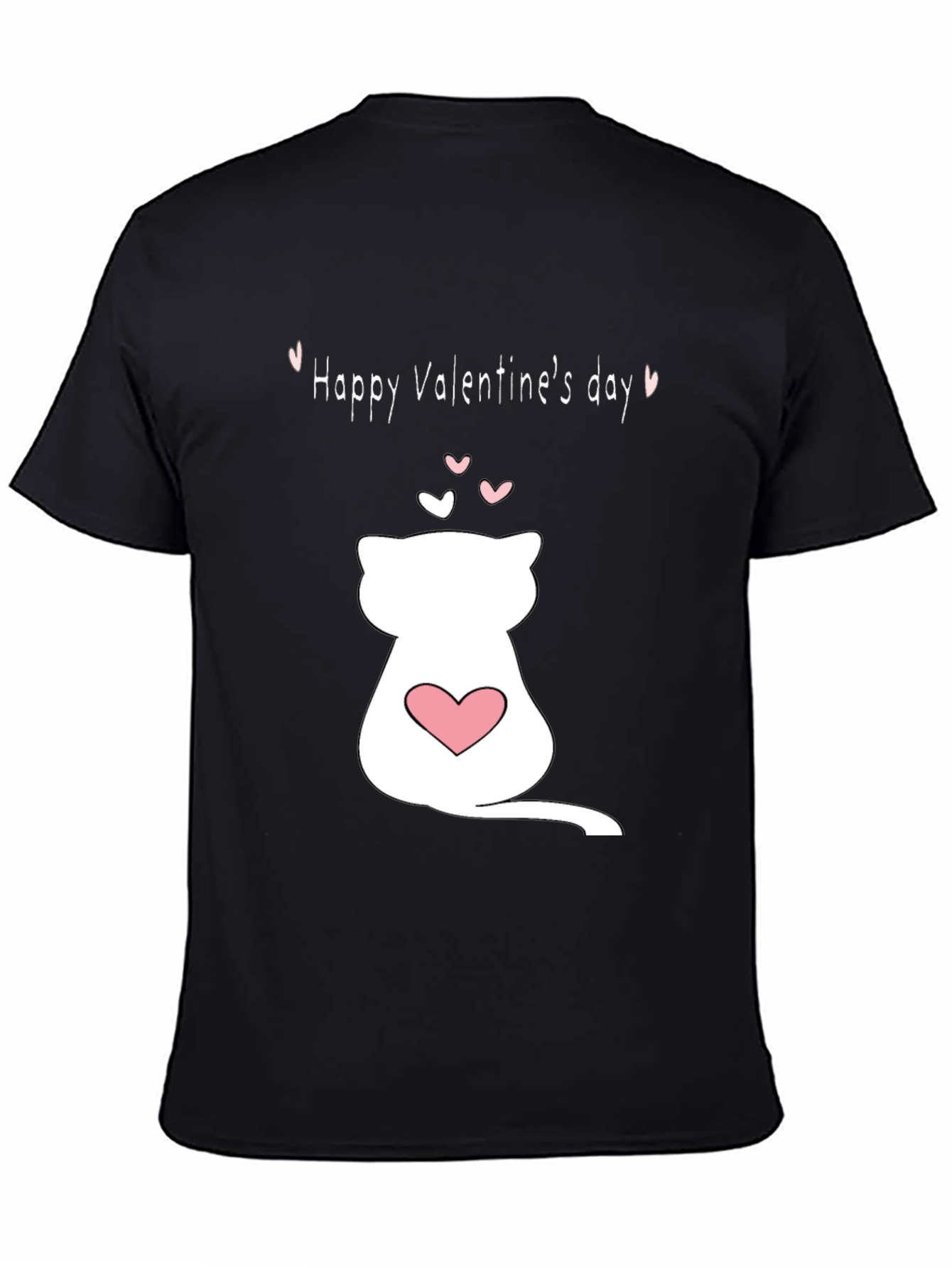 Black Cat Valentine's Day T-Shirt - Black Crew Neck view 4