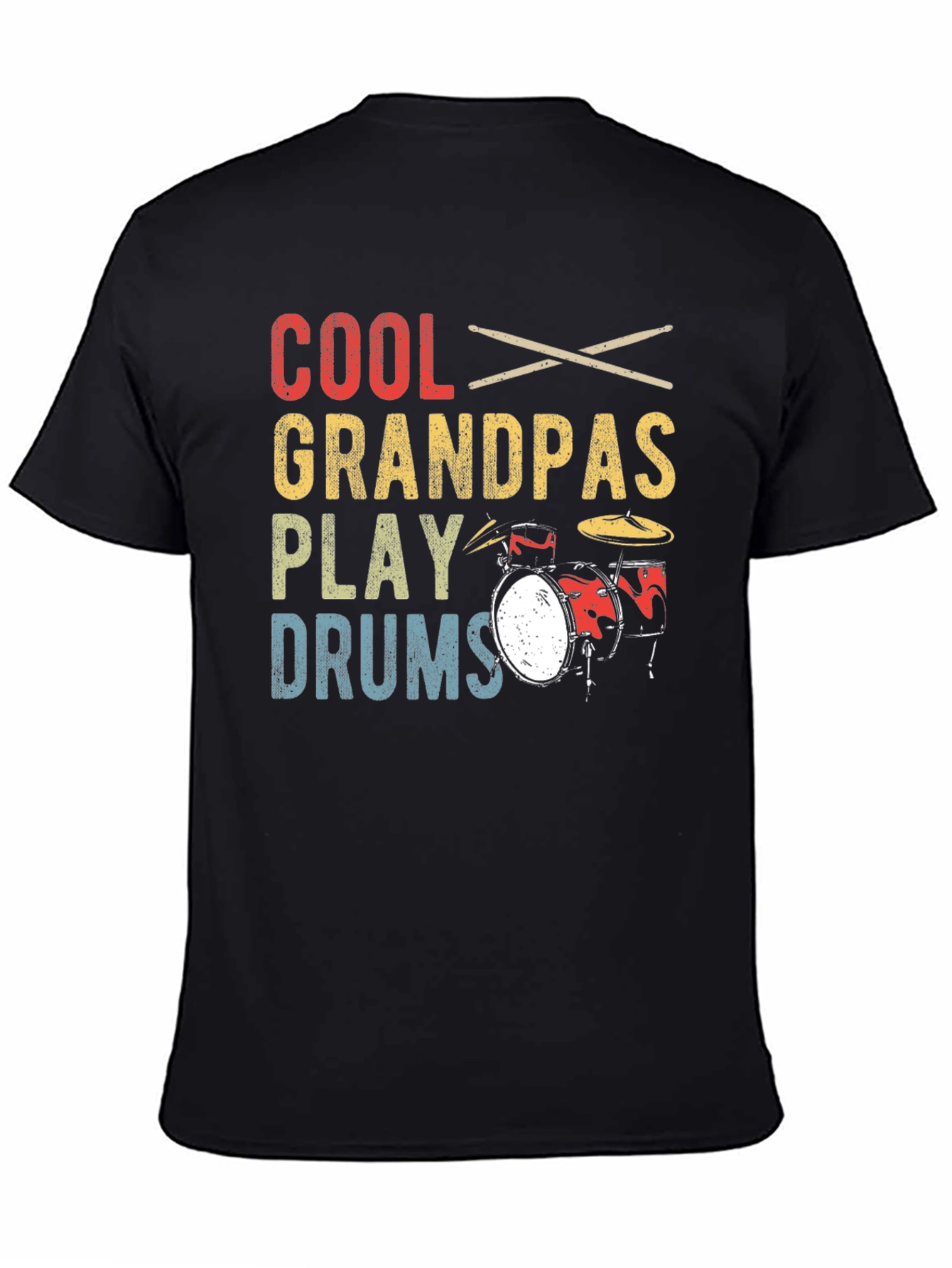 Black Cool Grandpas Play Drums T-Shirt view 4