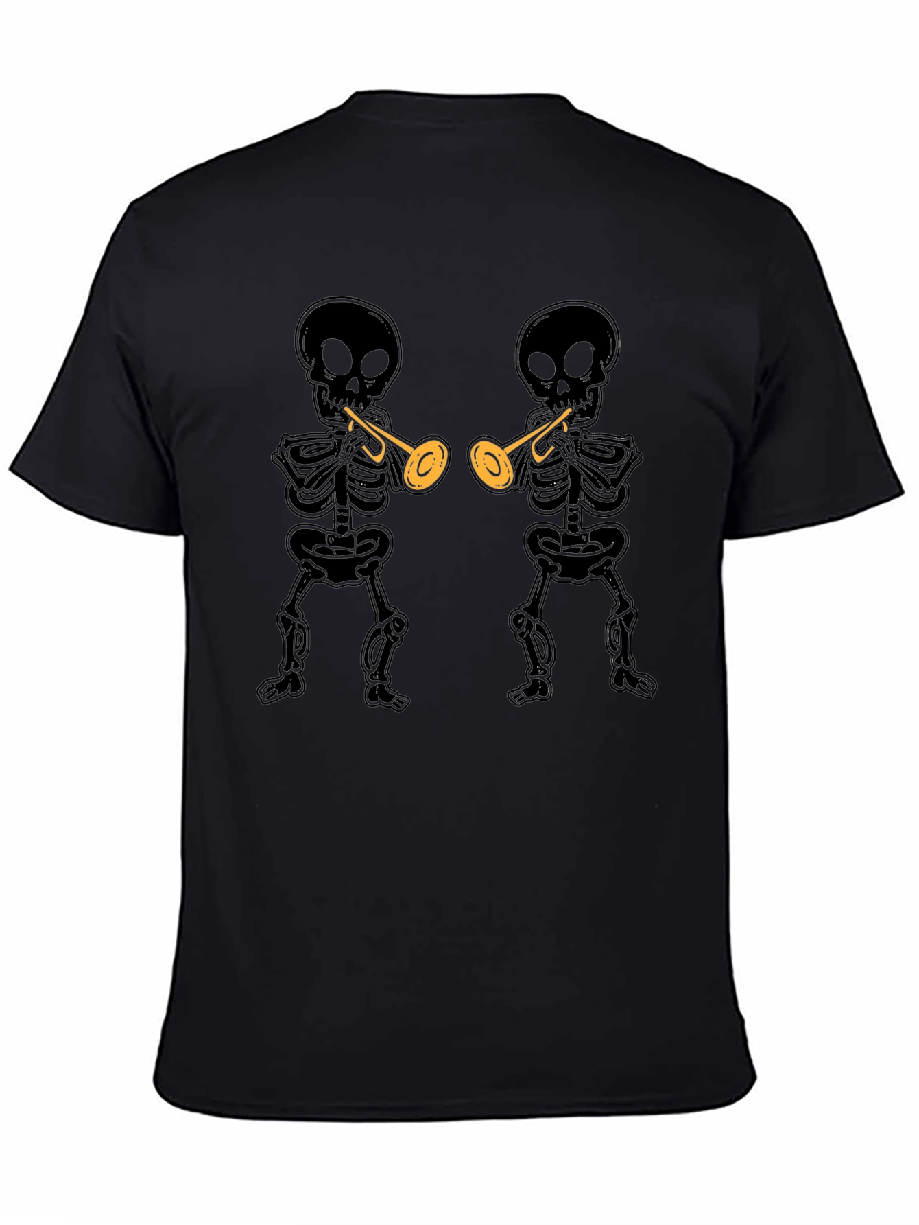 Black Skeleton Trumpet T-Shirt - Black Graphic Tee view 4