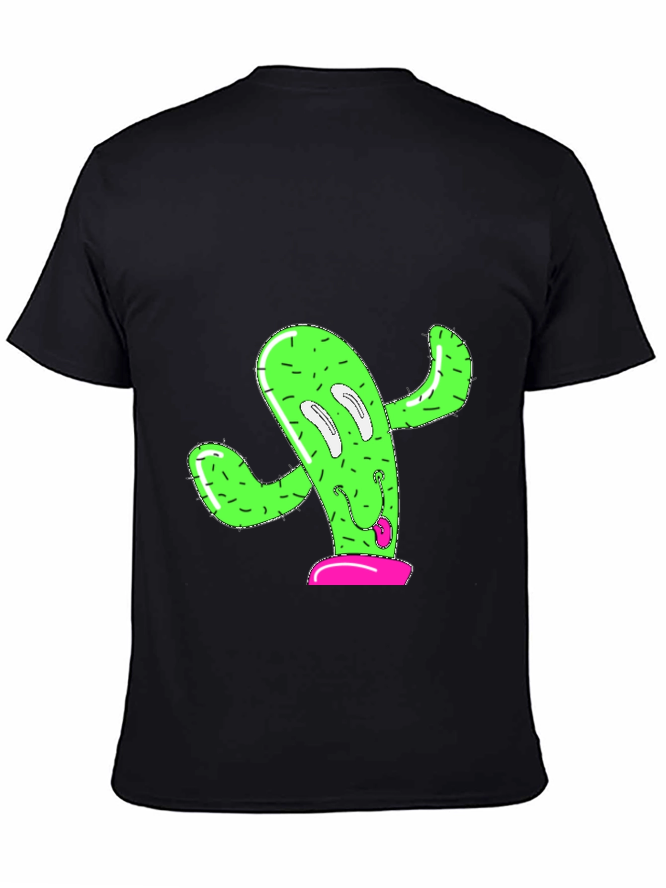 Black Funny Cactus Graphic Tee - Black Cotton T-Shirt view 4
