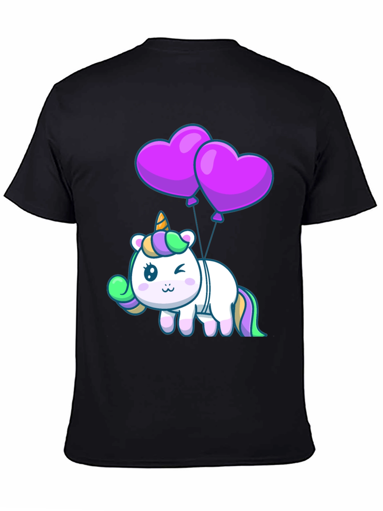 Black Unicorn Heart Balloons Graphic Tee - Black view 4