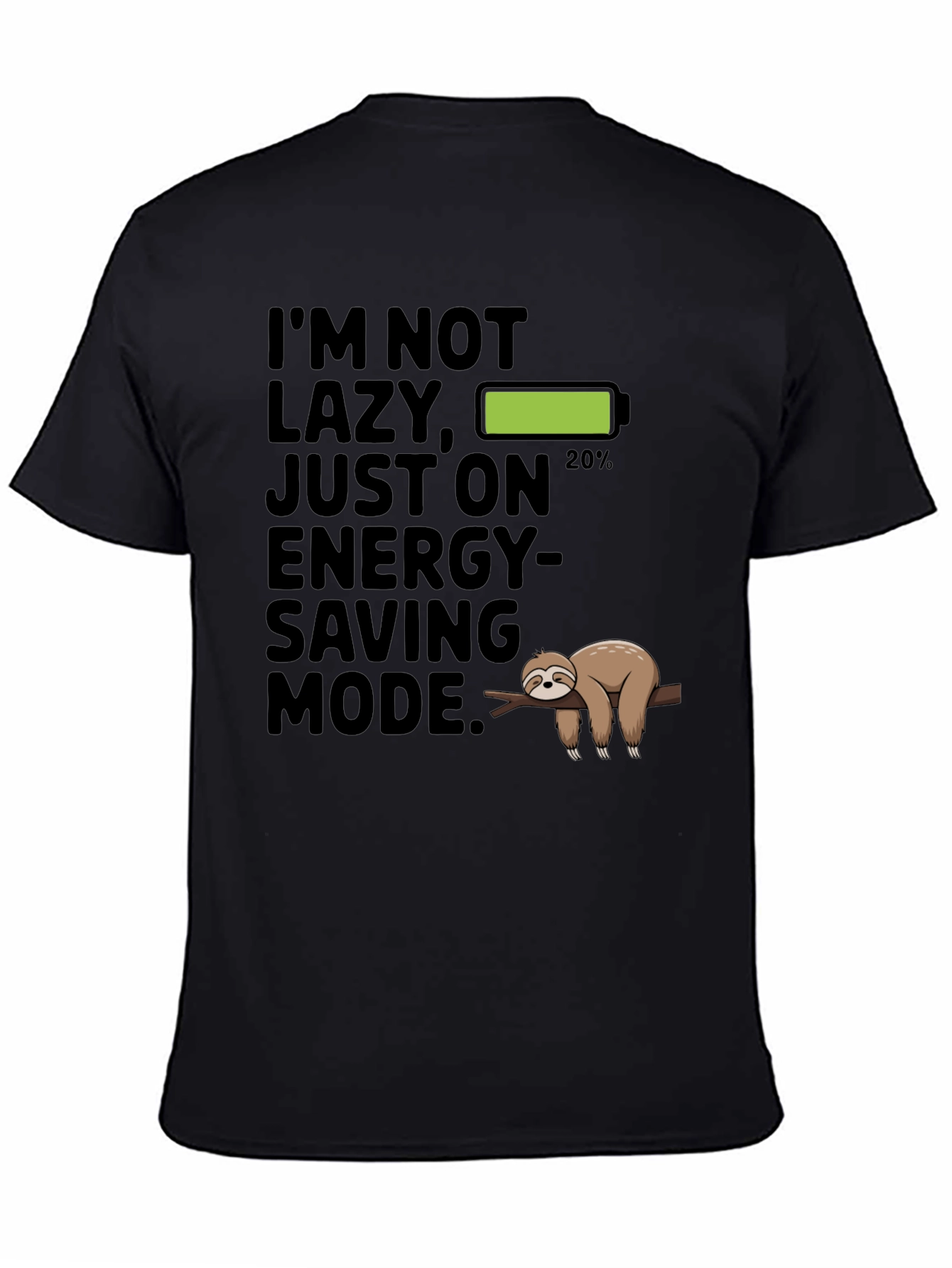 Black Funny Sloth Energy Saving Mode Graphic T-Shirt view 4