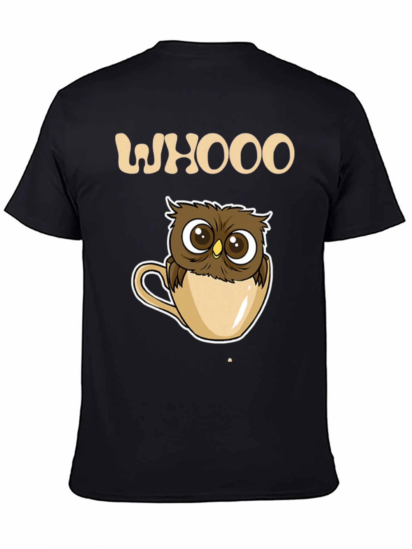 Black Whooo Owl Coffee Cup T-Shirt - Cute & Cozy! view 4