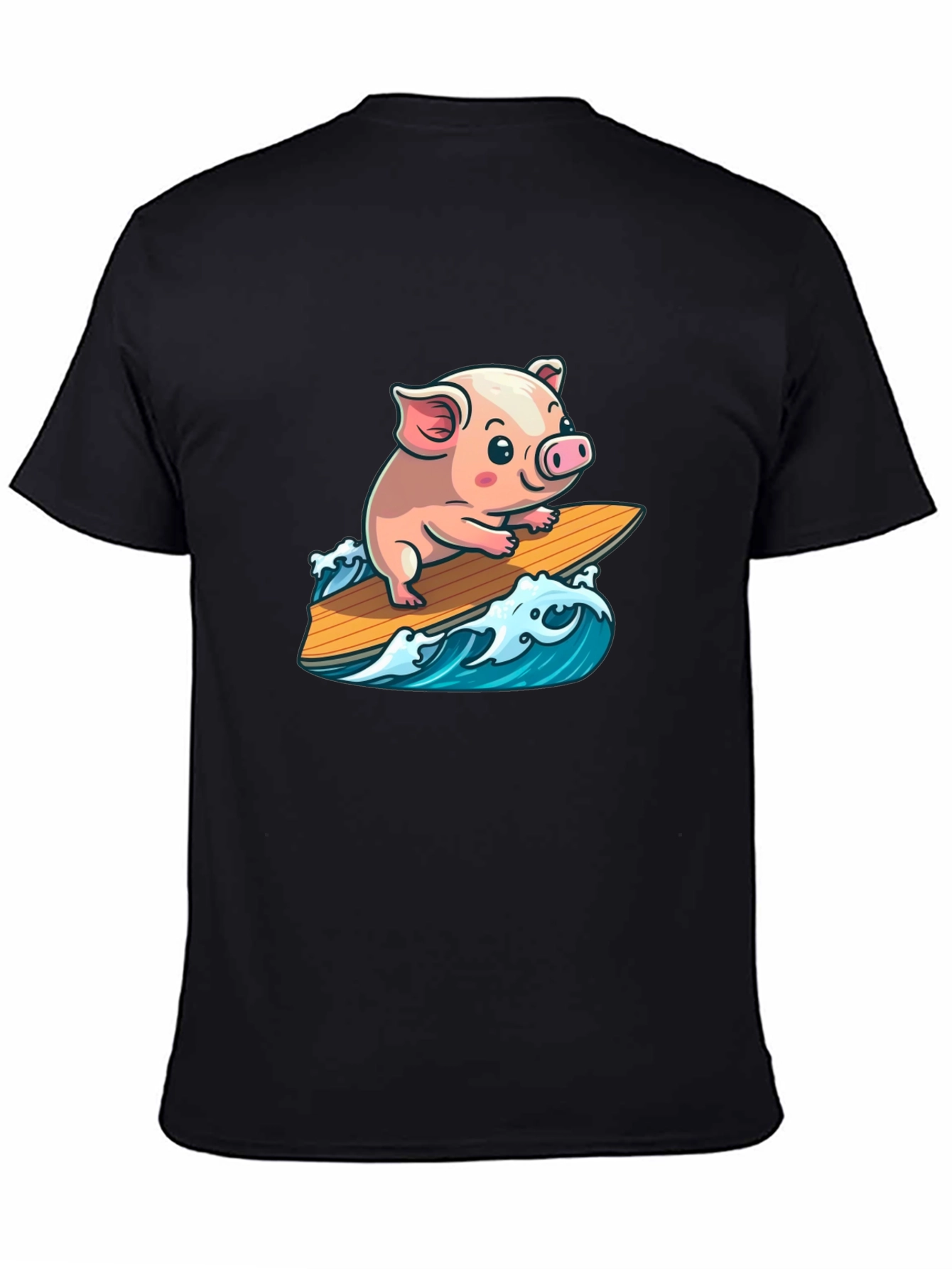 Black Surfing Pig T-Shirt - Cute Cartoon Animal Tee view 4