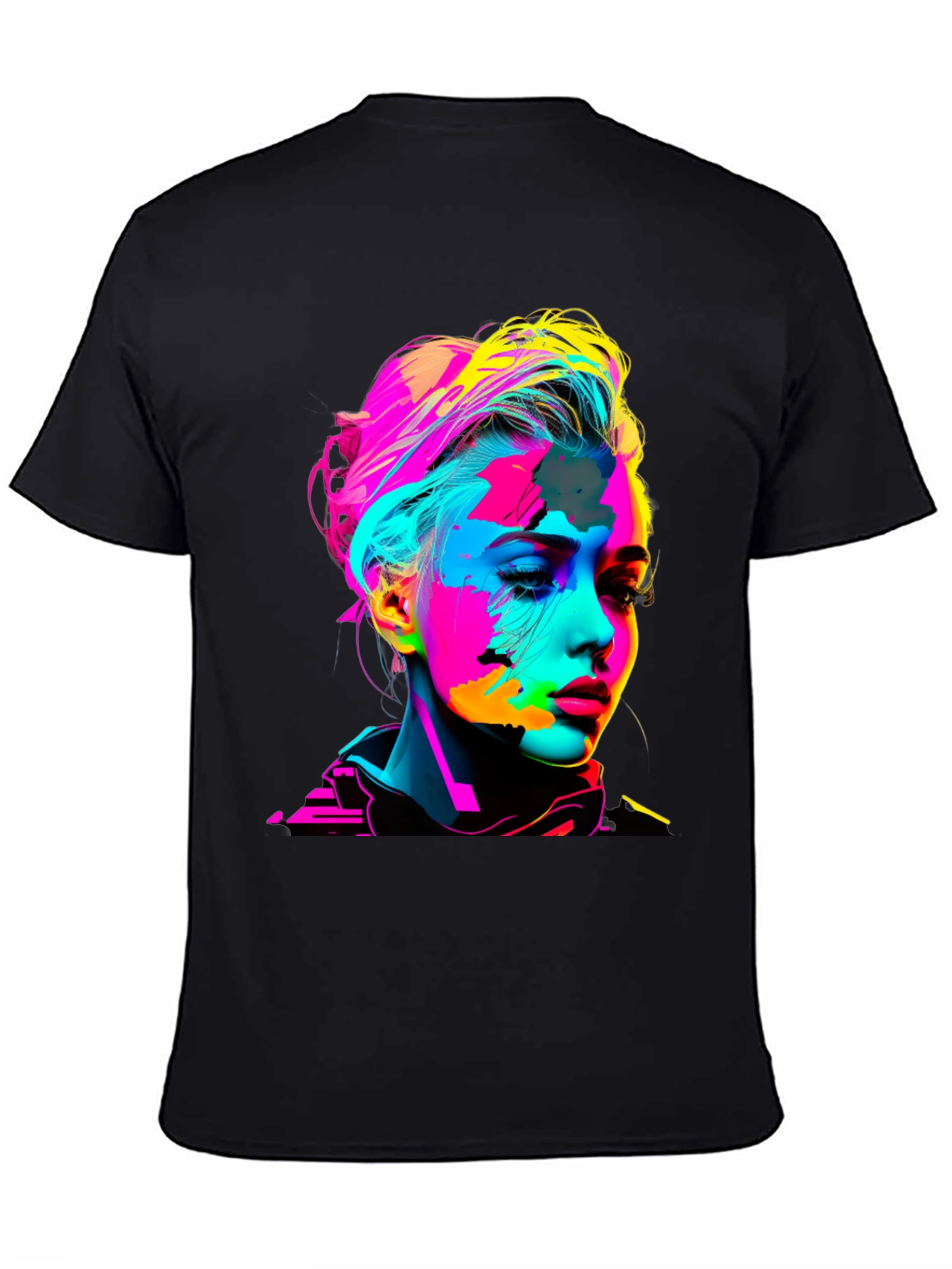 Black Pop Art Woman Graphic Black T-Shirt view 4