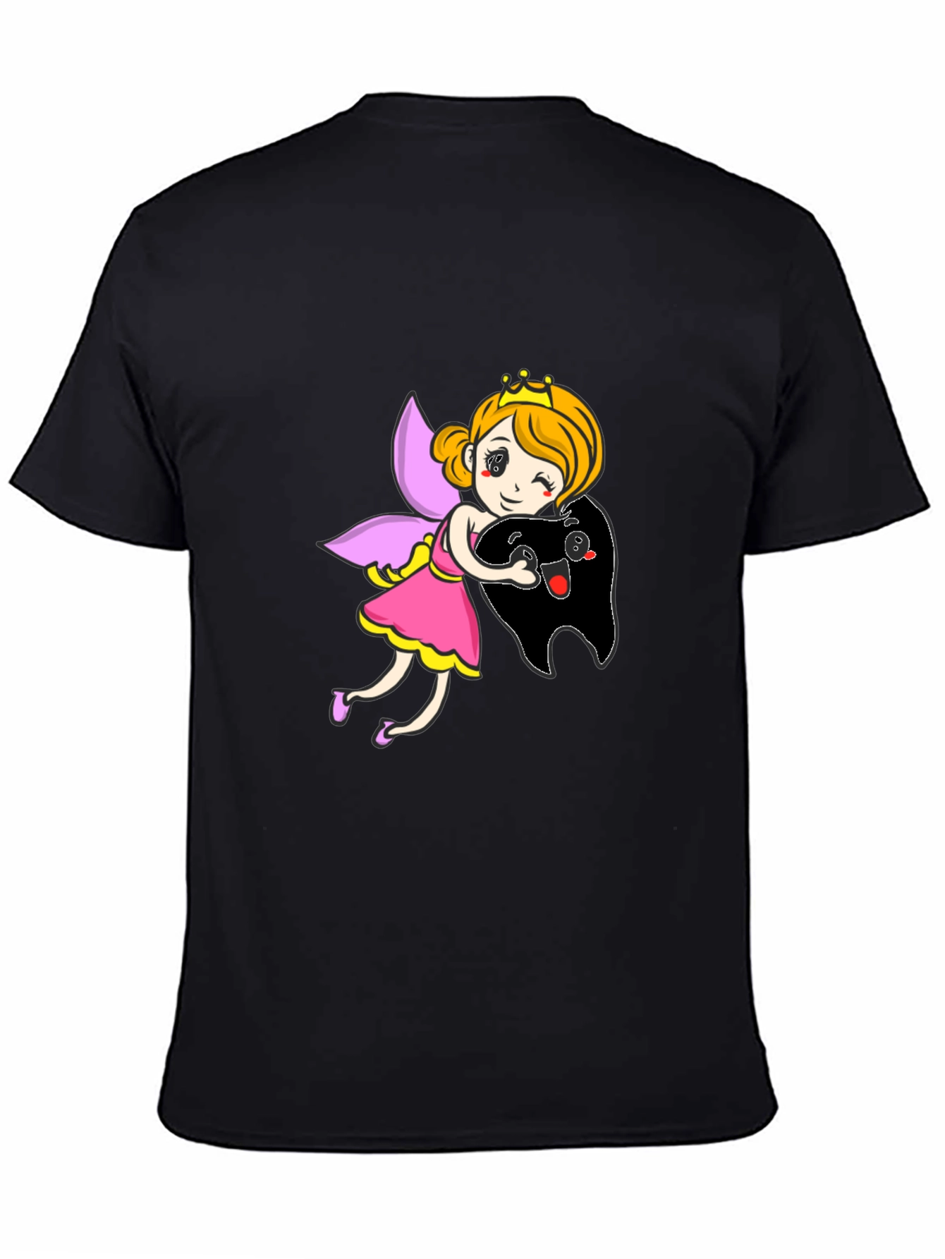 Black Tooth Fairy Hugging Tooth Graphic T-Shirt view 4