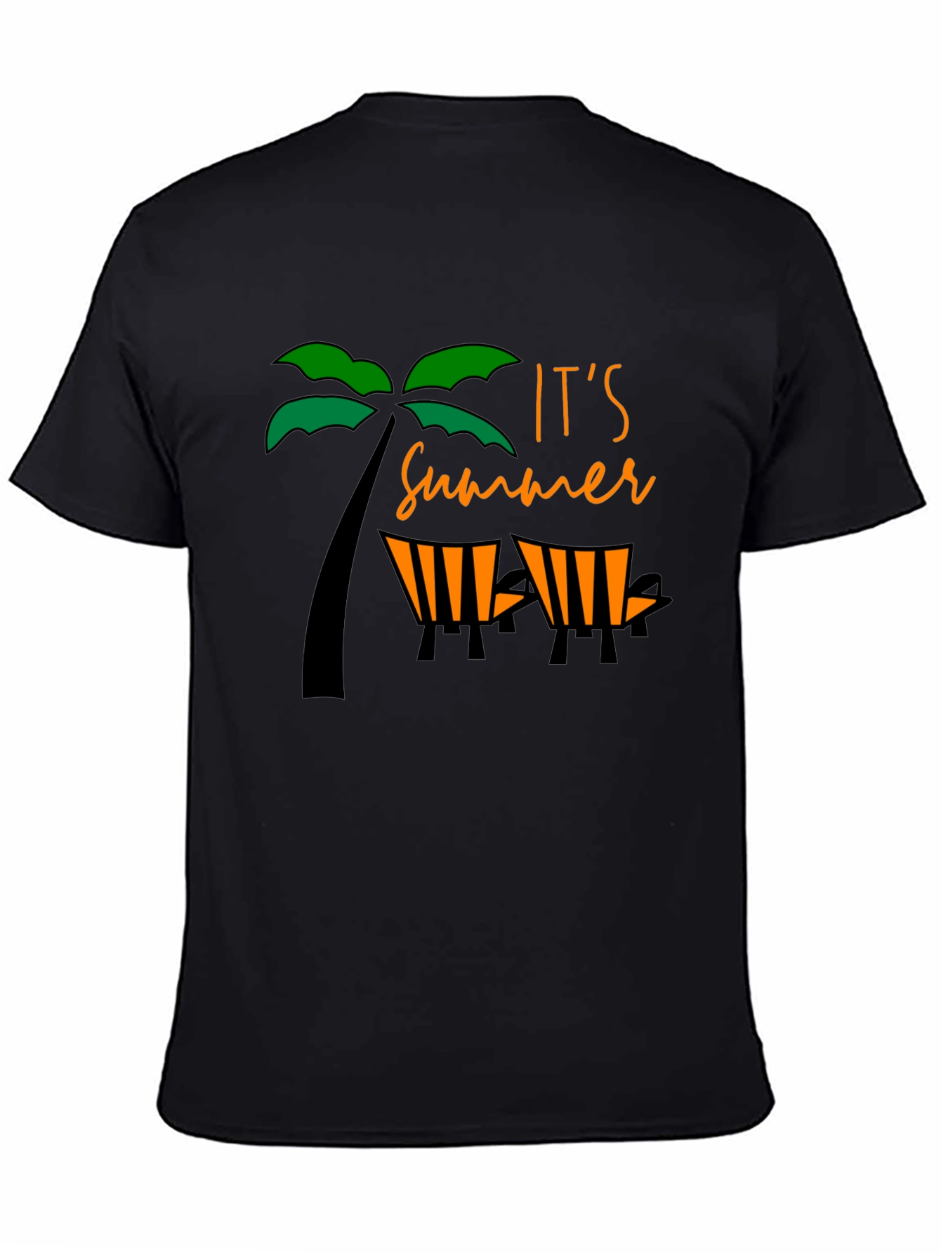 Black Summer Vibe Black T-Shirt - Palm Tree & Beach Chair Design view 4