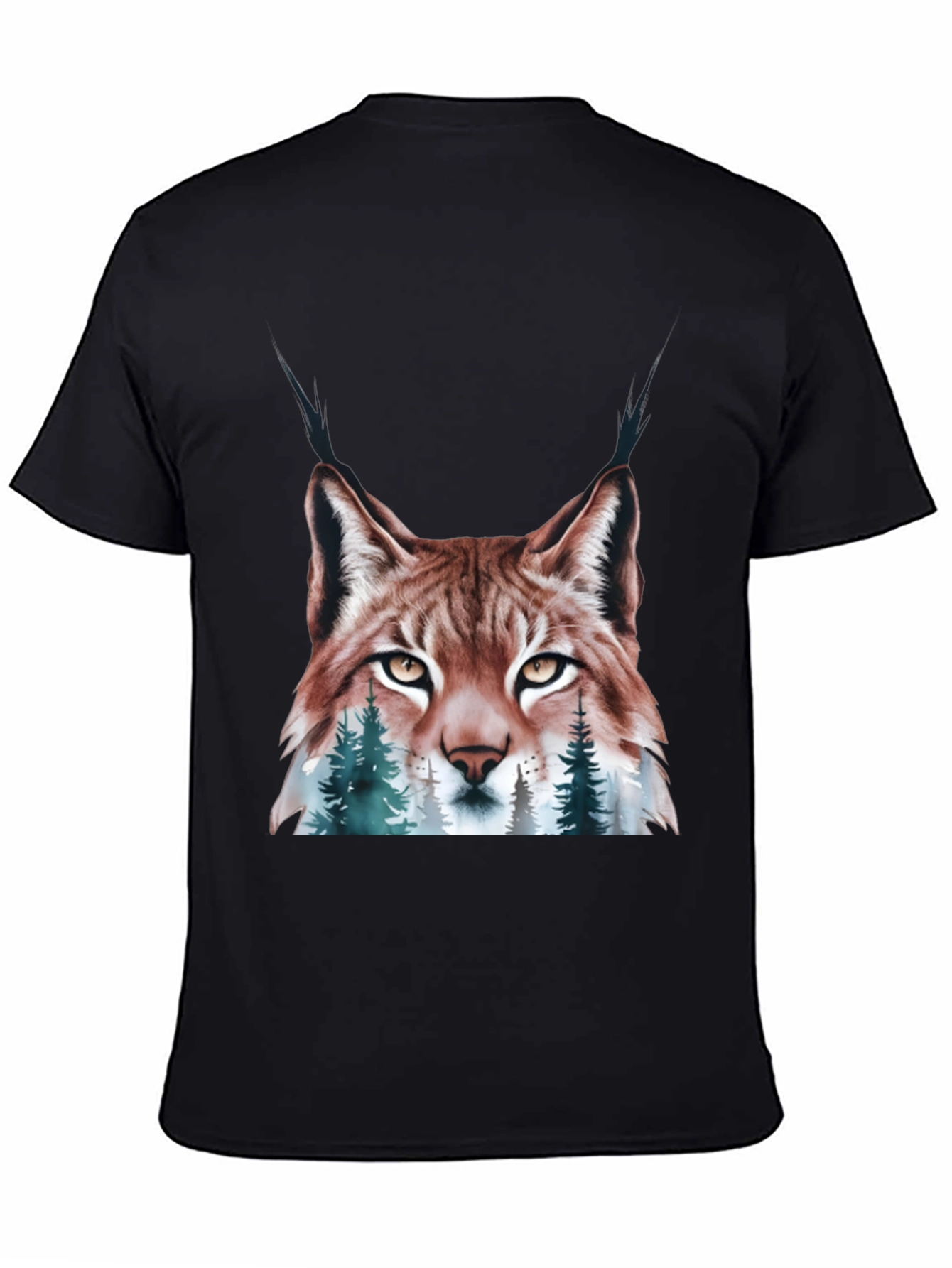 Black Lynx & Forest Graphic Print T-Shirt - Nature Inspired Tee view 4