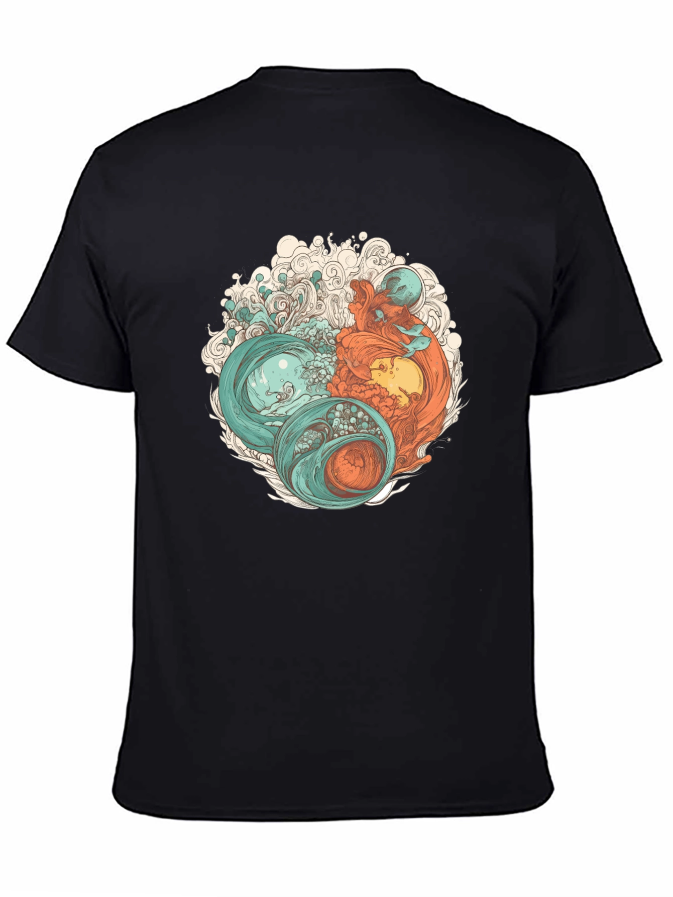 Black Yin Yang Sea Graphic Tee - Soft Cotton Blend view 4