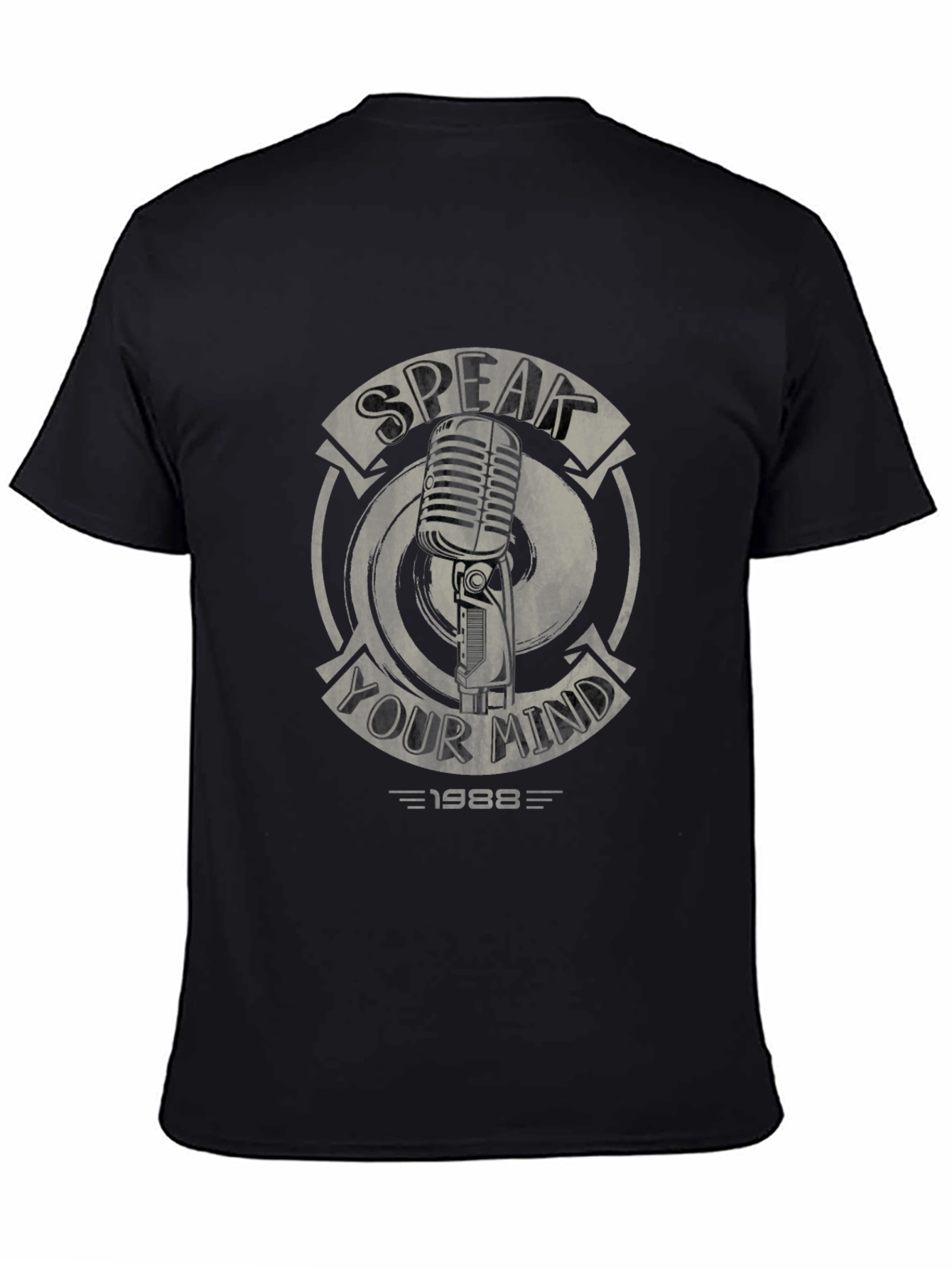 Black Speak Your Mind Graphic Tee - Retro Microphone Design view 4