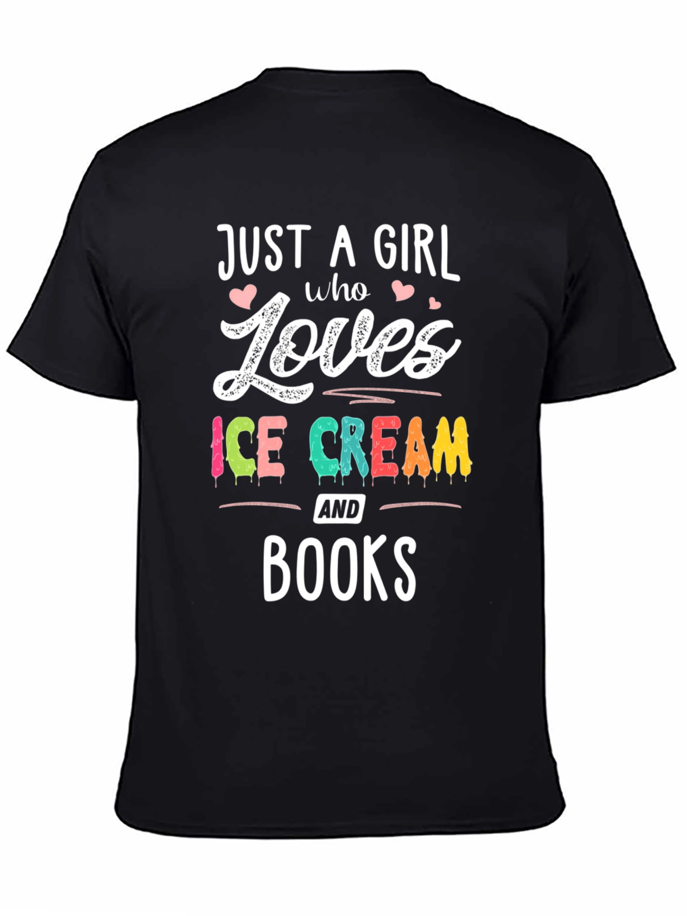 Black Just A Girl Who Loves Ice Cream & Books T-Shirt view 4
