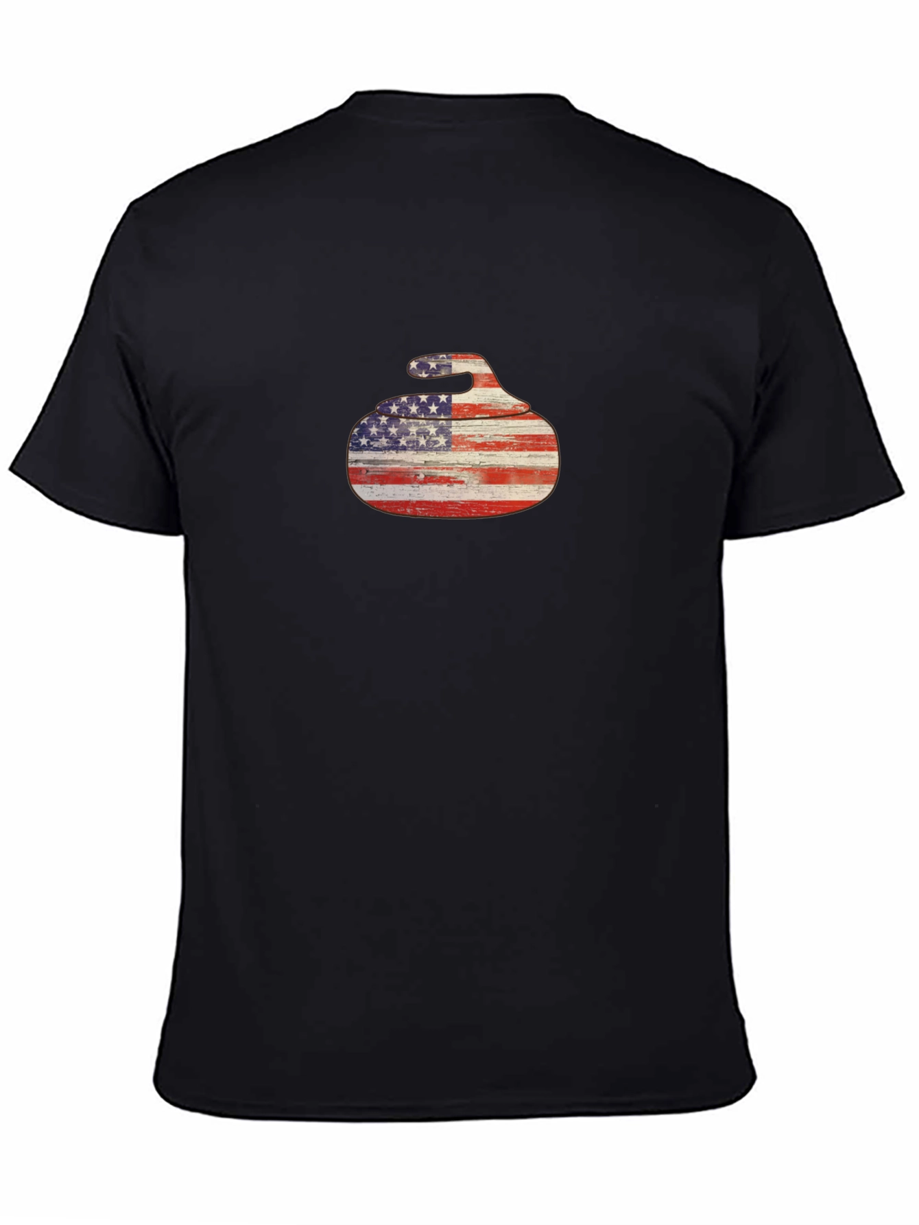 Black USA Flag Curling Stone Black T-Shirt view 4