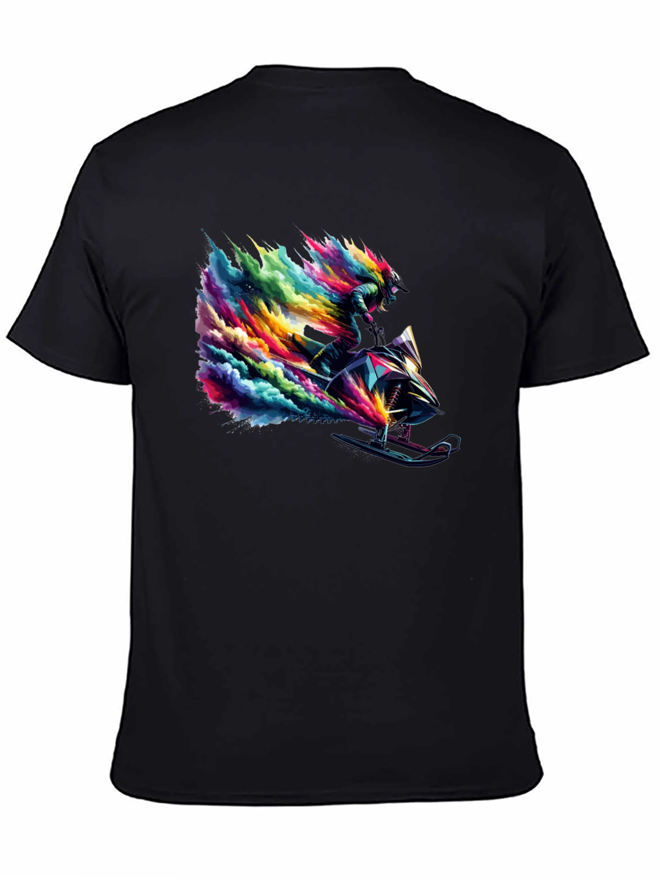 Black Colorful Snowmobile Rider Graphic Tee - Cool Design view 4