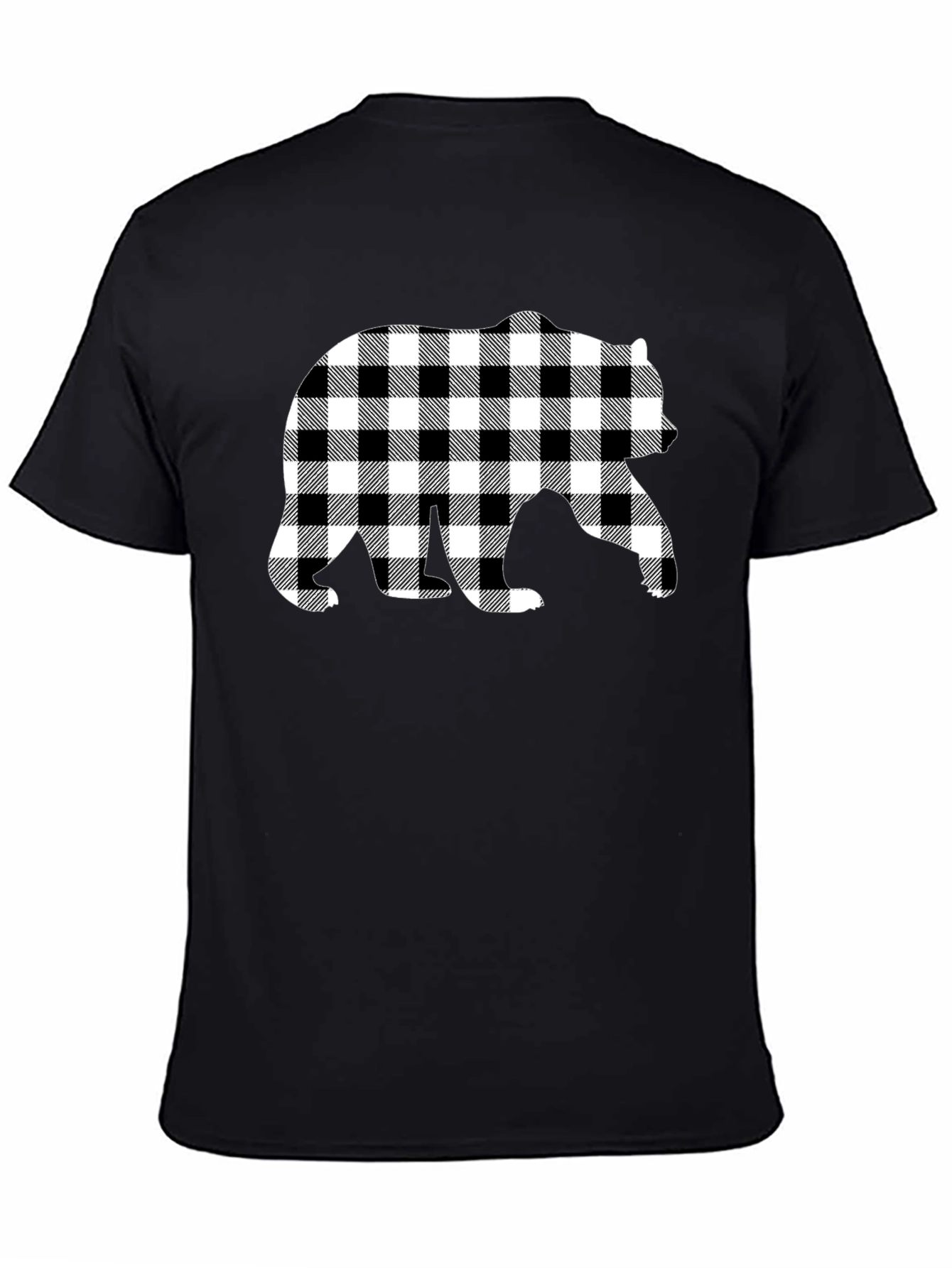 Black Plaid Bear Graphic Tee - Stylish Men's Black T-Shirt view 4