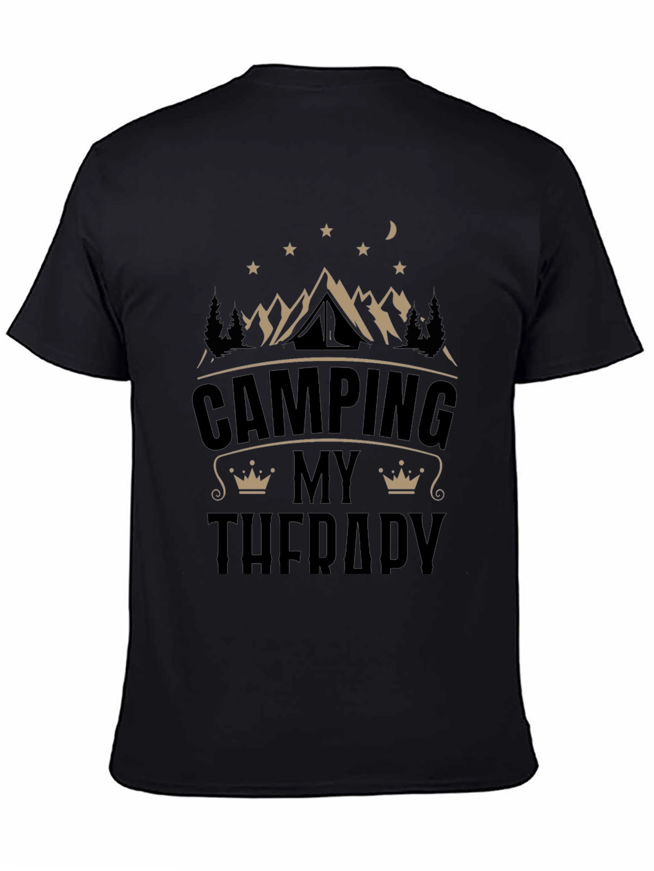 Black Camping My Therapy T-Shirt Black Cotton Crew Neck view 4