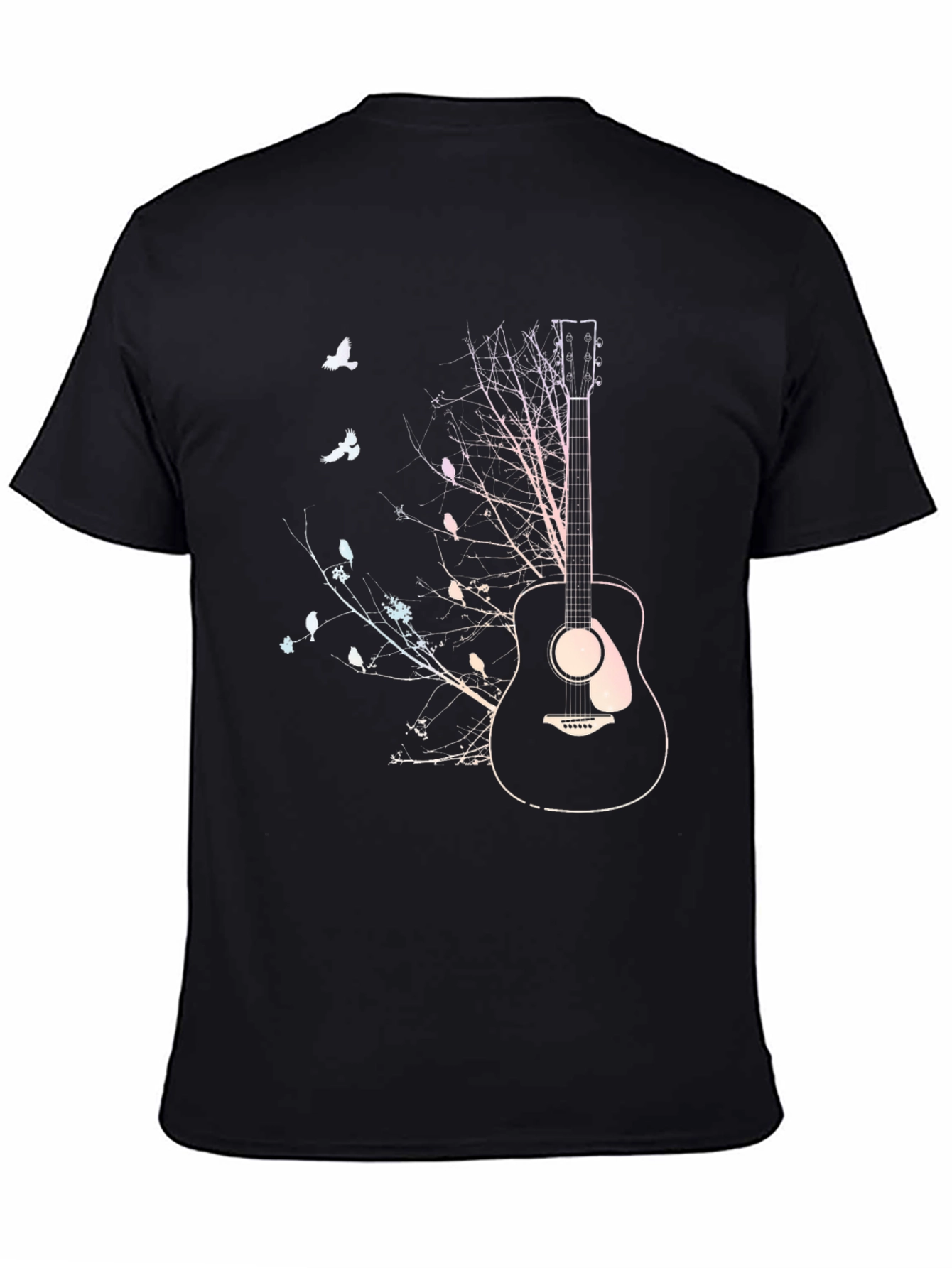 Black Guitar and Birds Graphic Black T-Shirt view 4