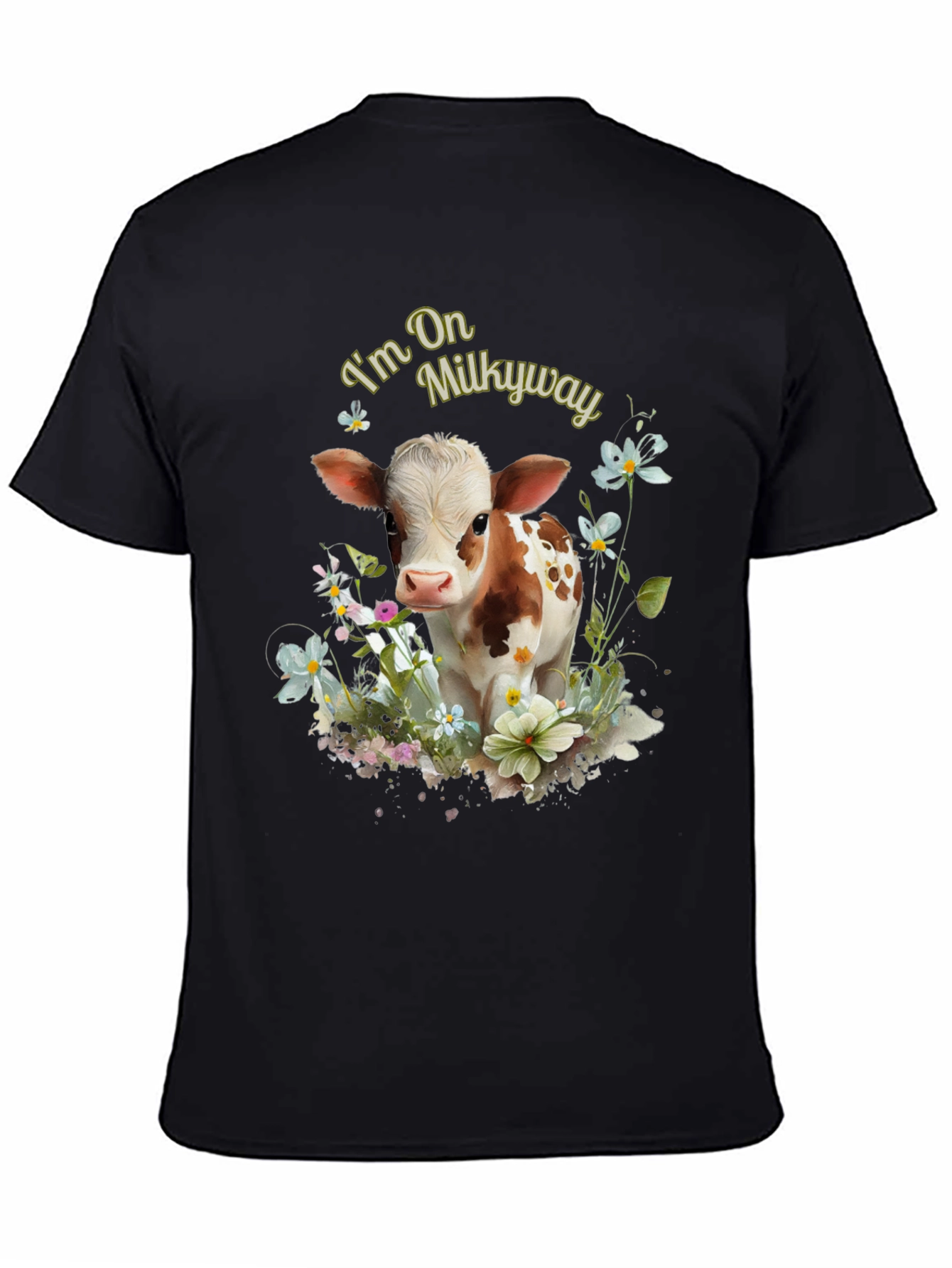 Black I'm On Milkyway Cute Cow Graphic Tee view 4